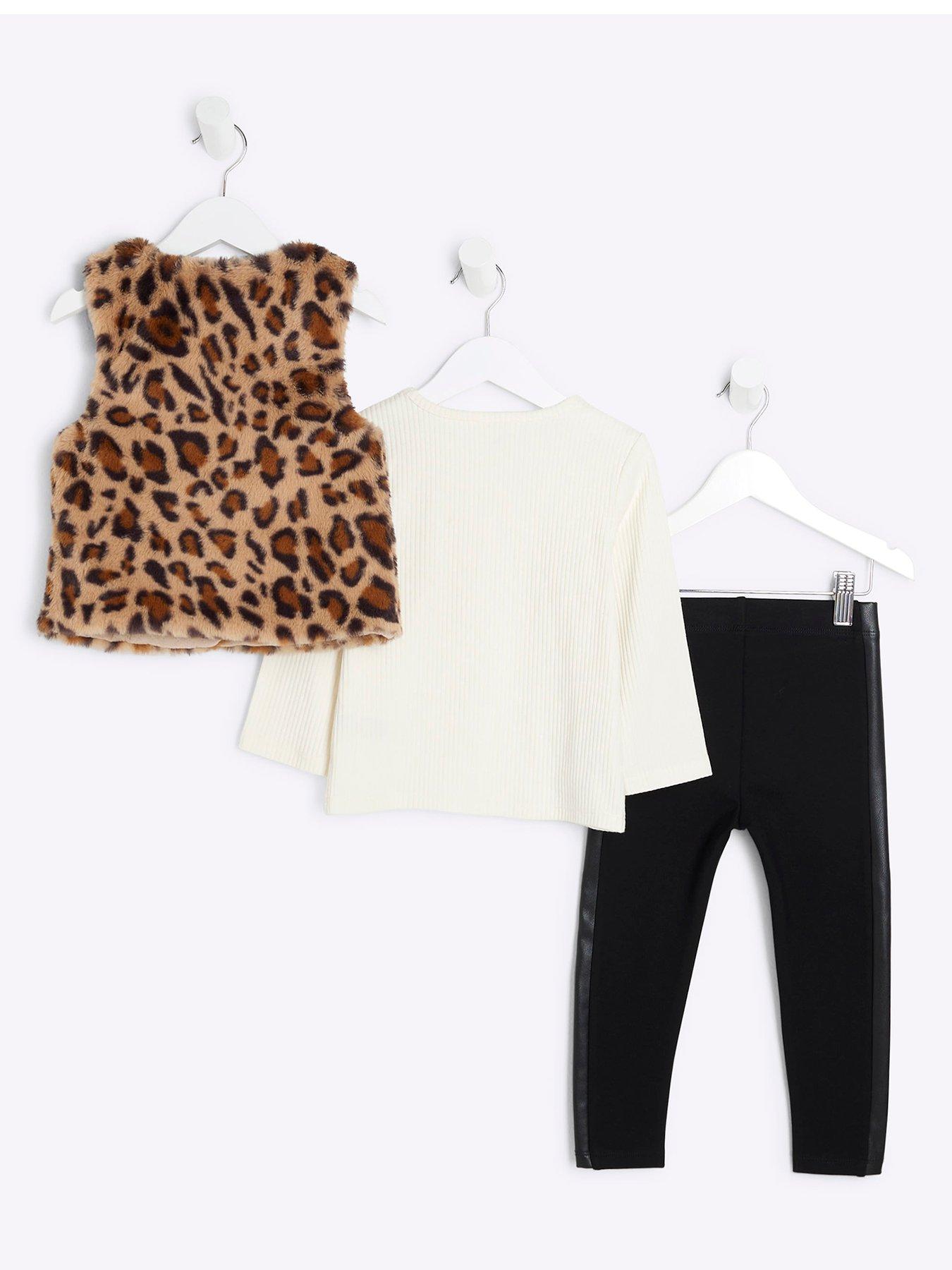 River Island Mini Mini Girls Leopard Gilet Set - Beige | Very