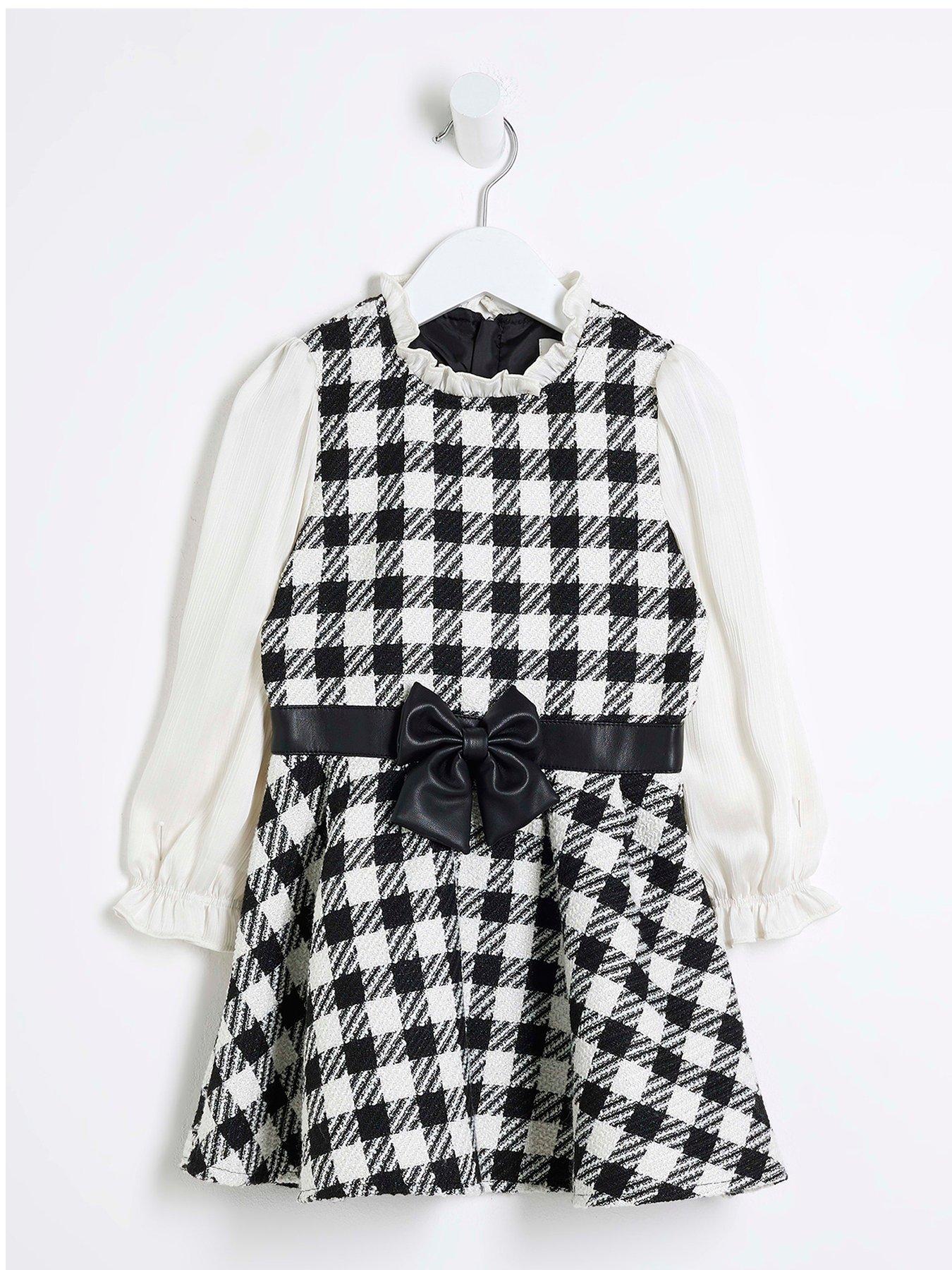 River Island Mini Mini Girl Boucle Mono Skater Party Dress Black Very