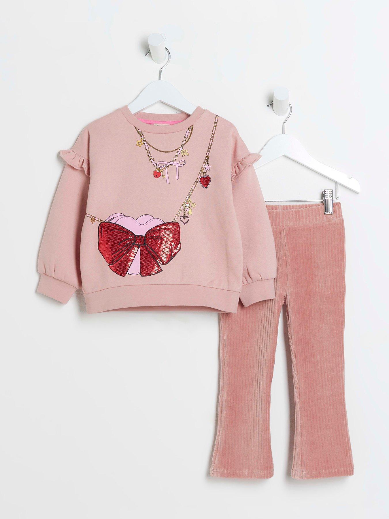 River Island Mini Mini Girls Necklace Bag Sweatshirt Set - Pink, Pink, Size Age: 2-3 Years