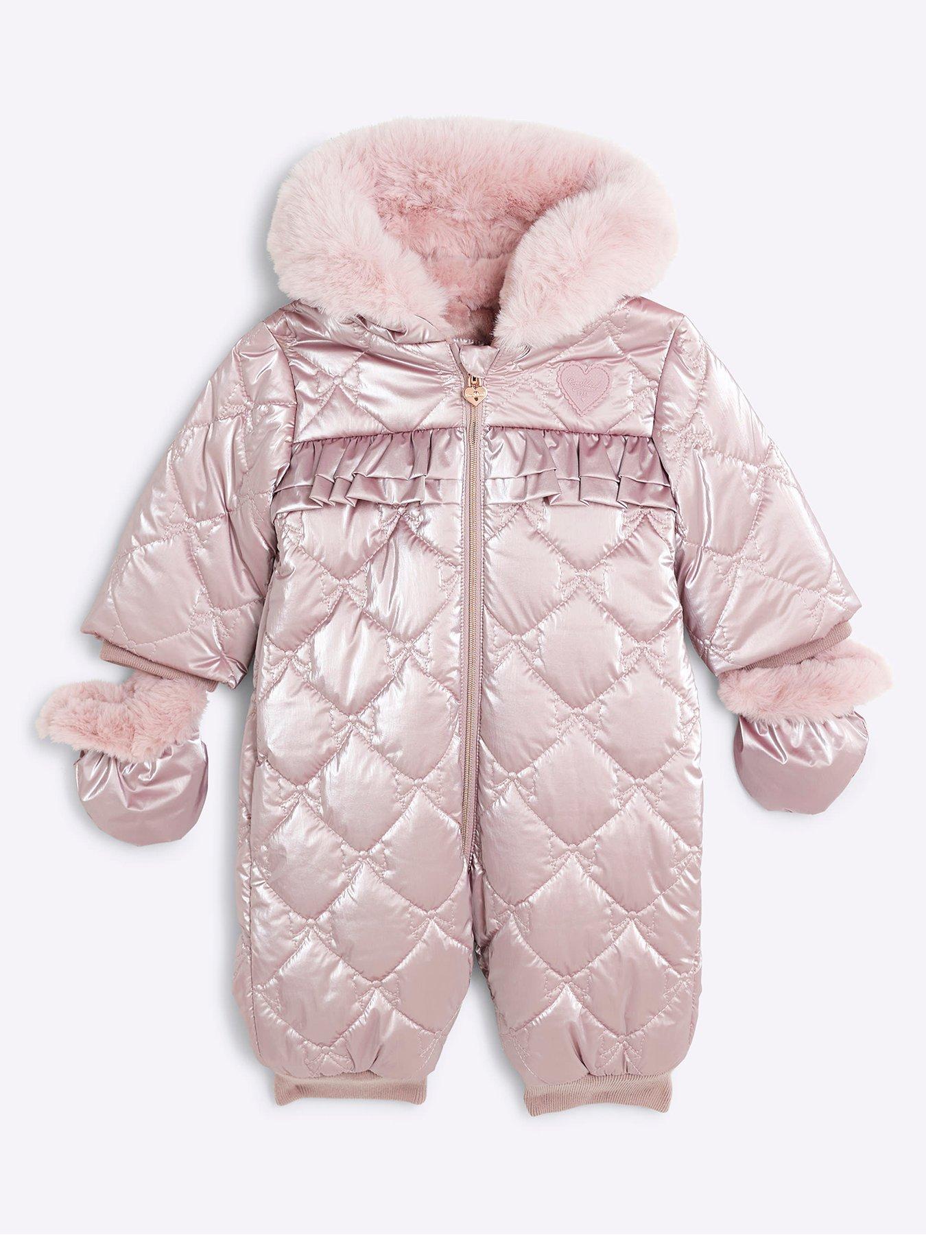 Pink baby snowsuit with fur hood online