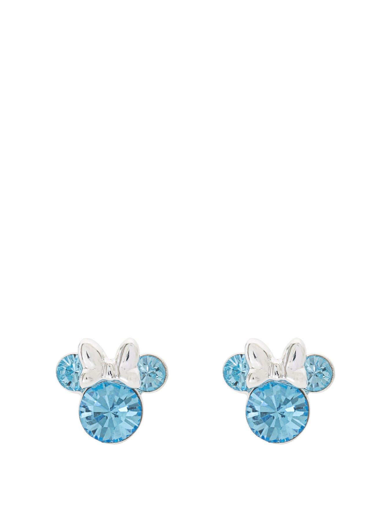 Product photograph of Disney Minnie Silver Plated March Birthstone Stud Earrings from very.co.uk