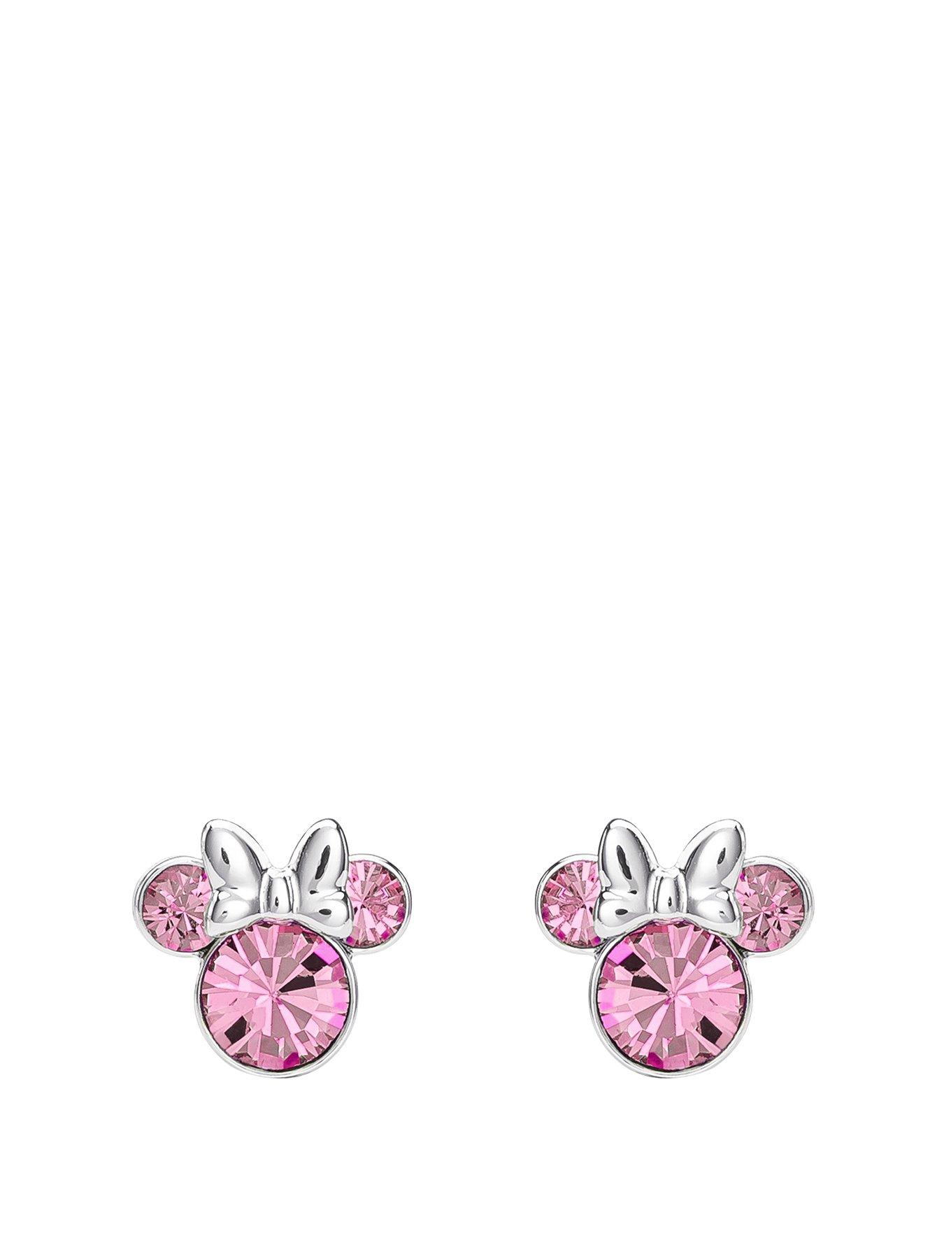 Product photograph of Disney Minnie Mouse Pink Bow Earrings from very.co.uk