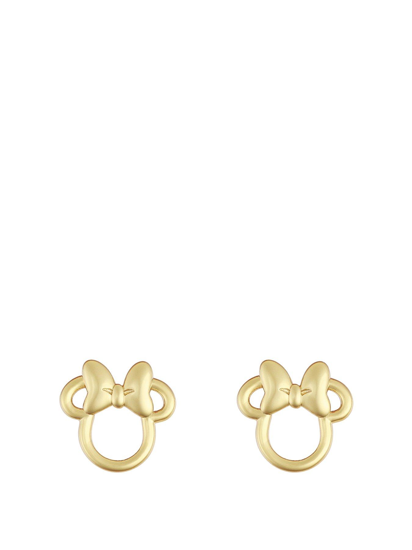 Product photograph of Disney Gold Minnie Mouse Bow Earrings from very.co.uk