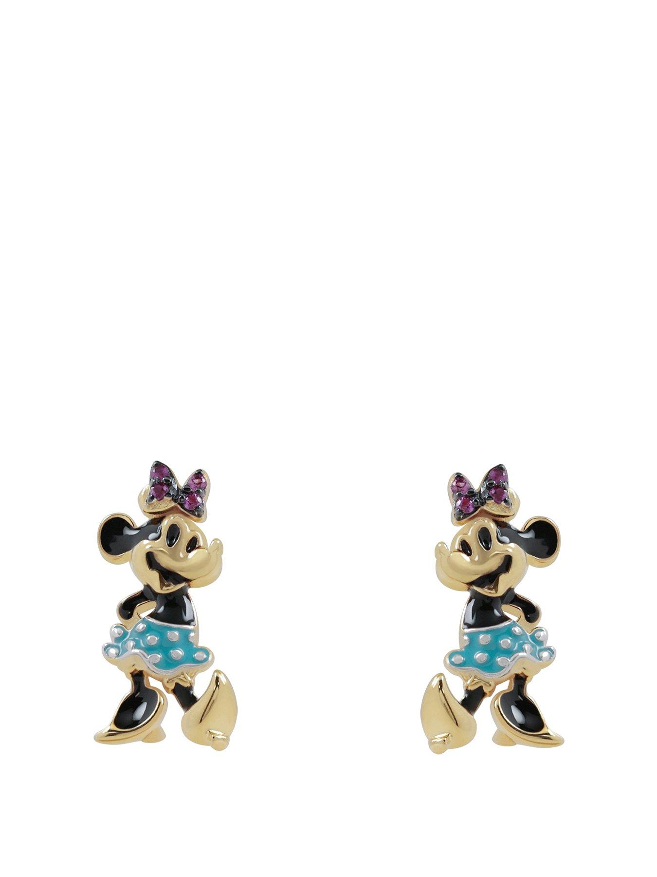 Product photograph of Disney 100 Minnie Mouse 18ct Yellow Gold Plated Studs With Ruby Cz Stones from very.co.uk