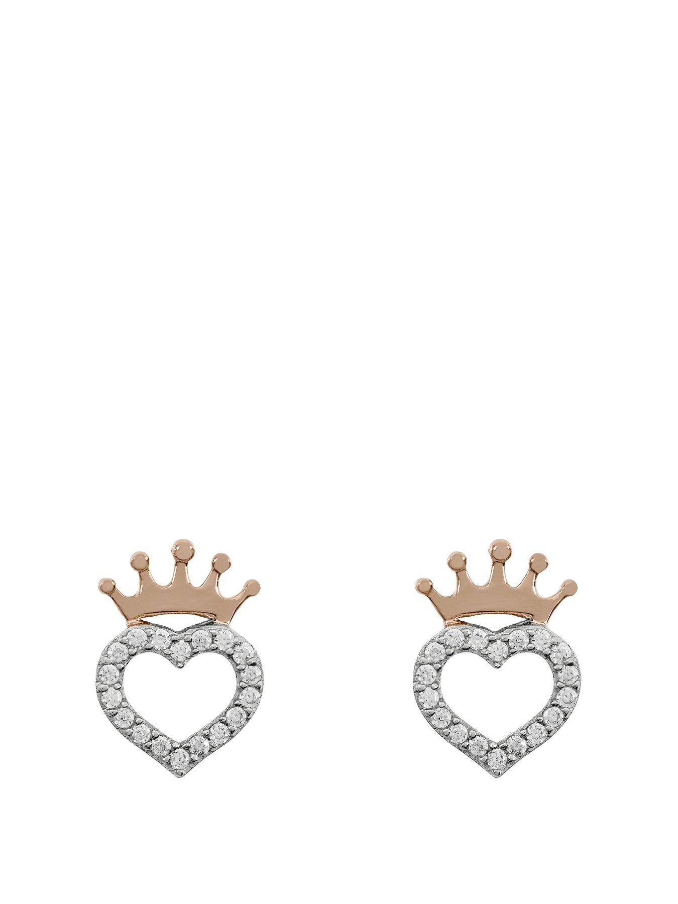 undefined Sterling Silver 18ct Gold Plated Crown Heart Stud Earrings