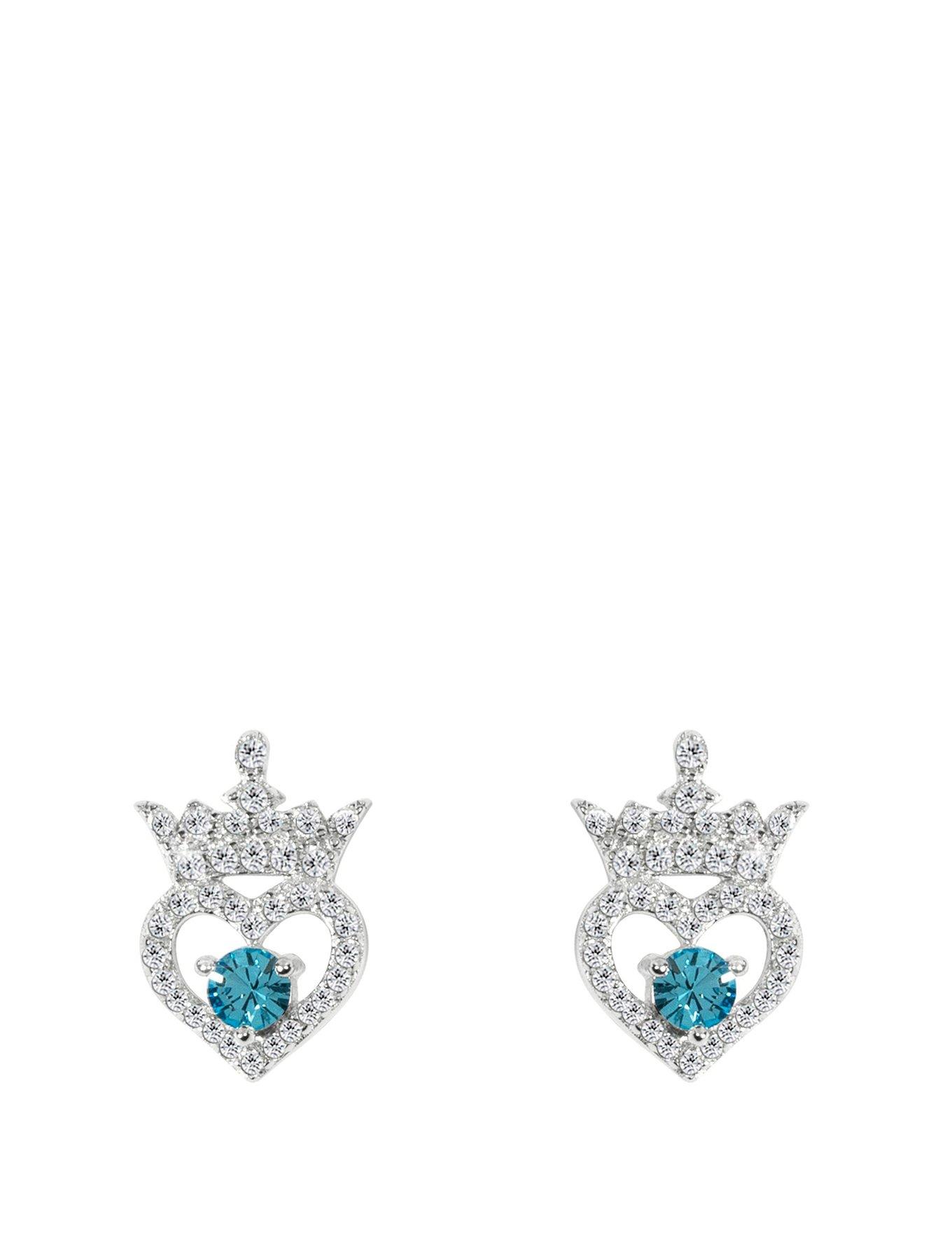 undefined Princess Sterling Silver Birthstone Crown Earrings - March