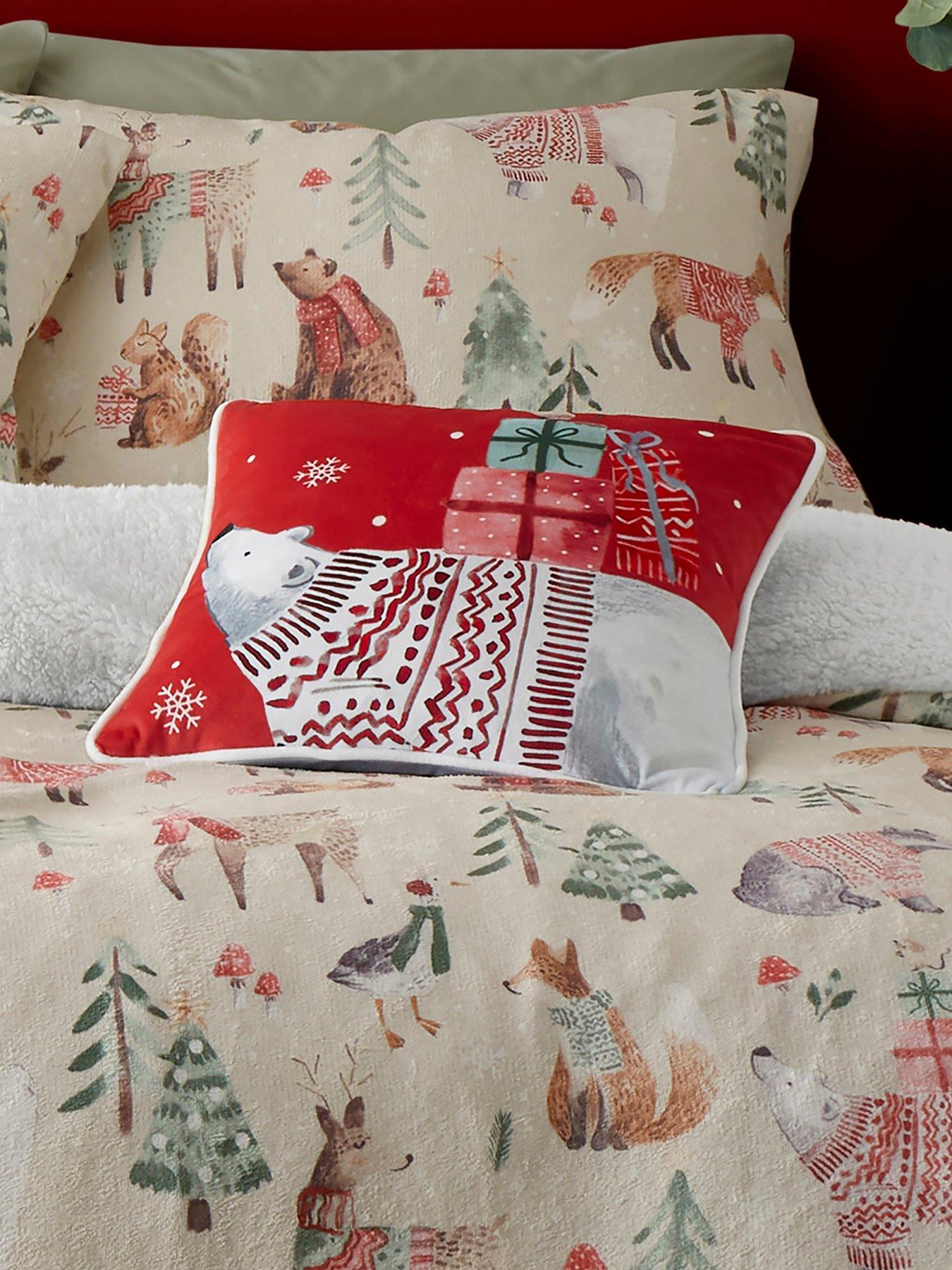 Julian Charles Red Christmas Polar Bear Velvet Cushion - One Size - Image 5