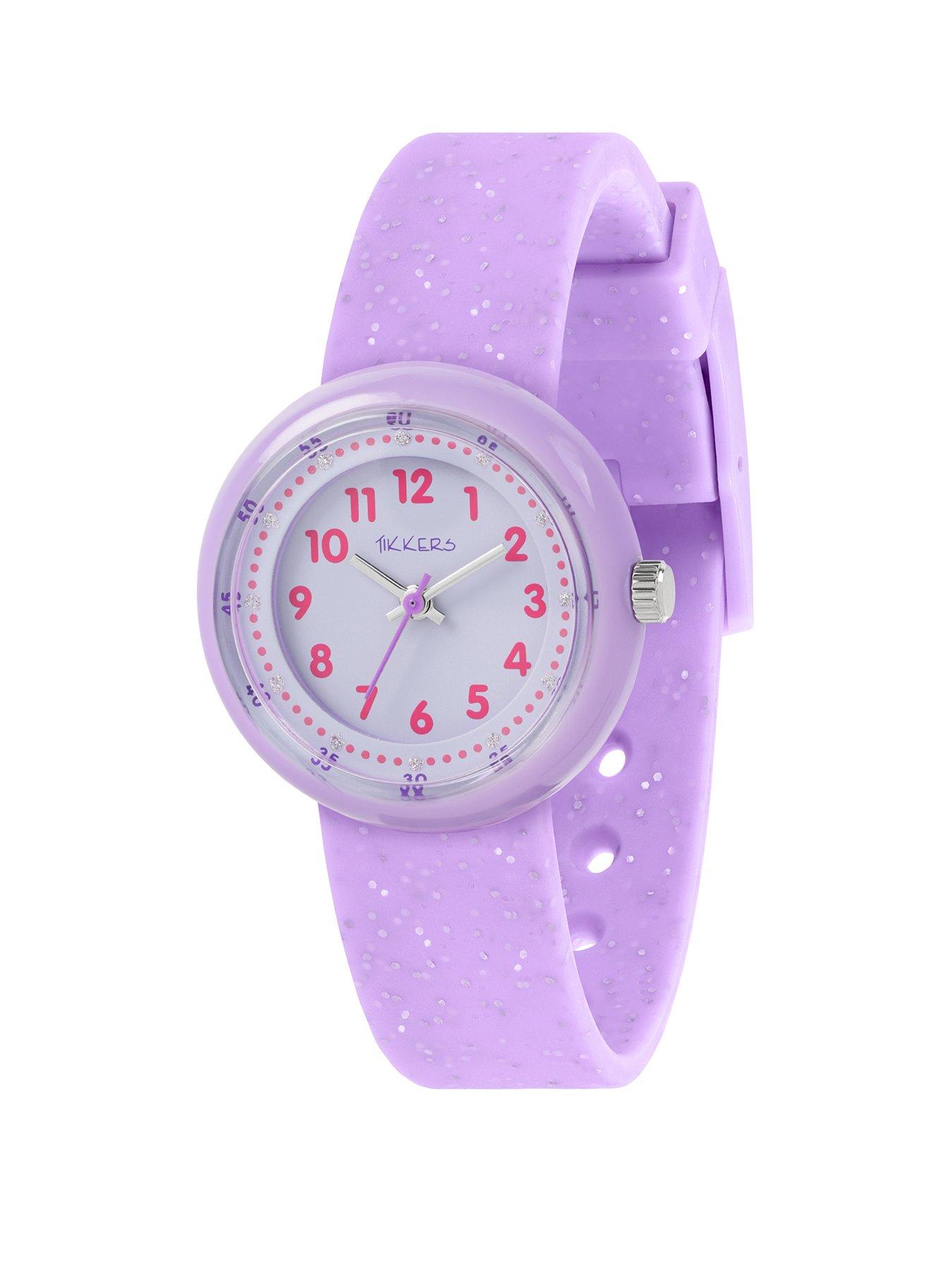 Product photograph of Tikkers Purple Glitter Strap Watch from very.co.uk