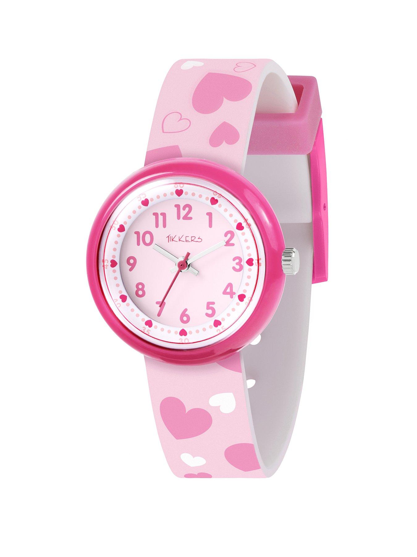 Product photograph of Tikkers Pink Heart Strap Time Teacher Watch from very.co.uk