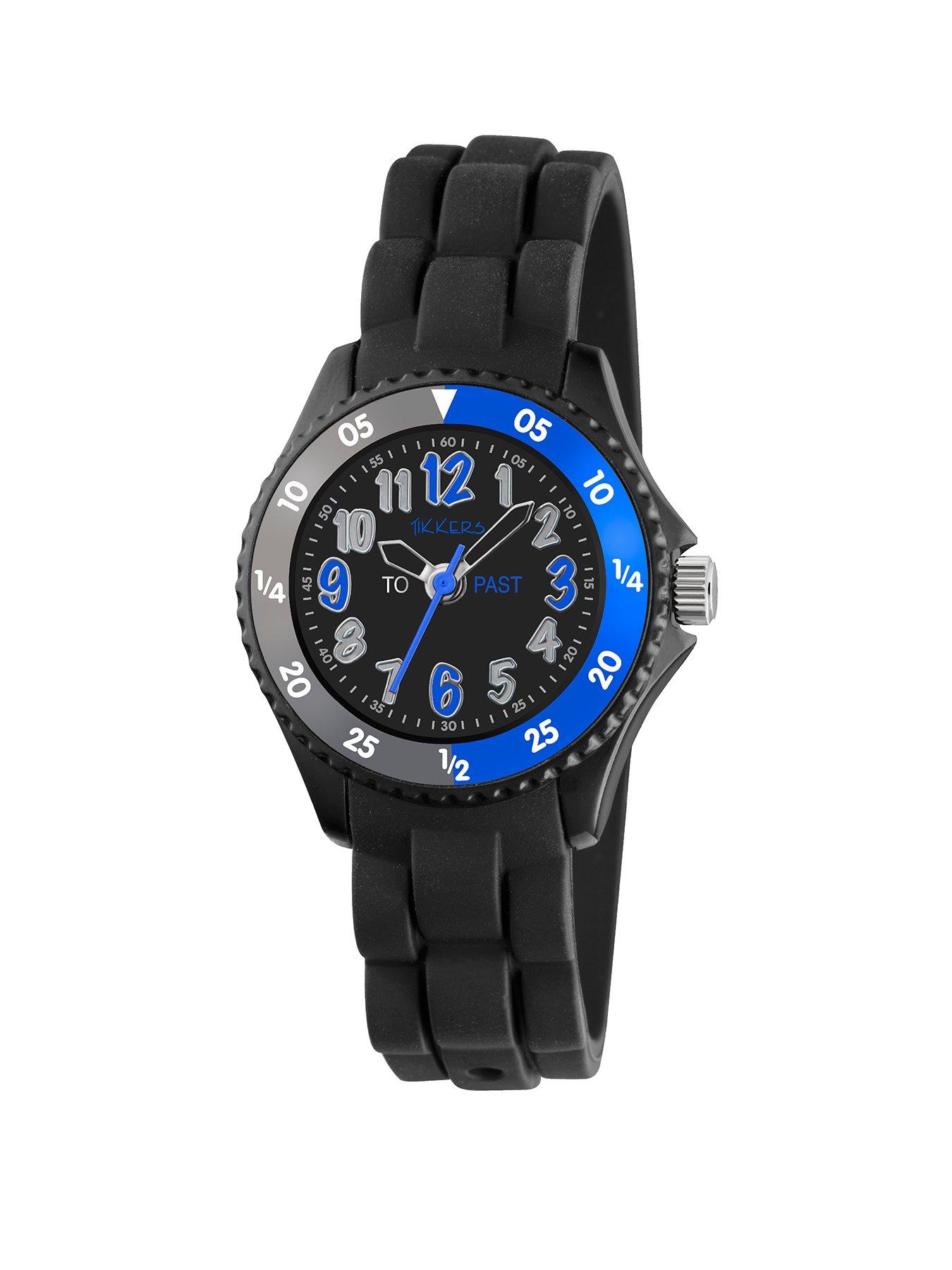 Product photograph of Tikkers Boys Black Silicone Strap Time Teacher Watch from very.co.uk