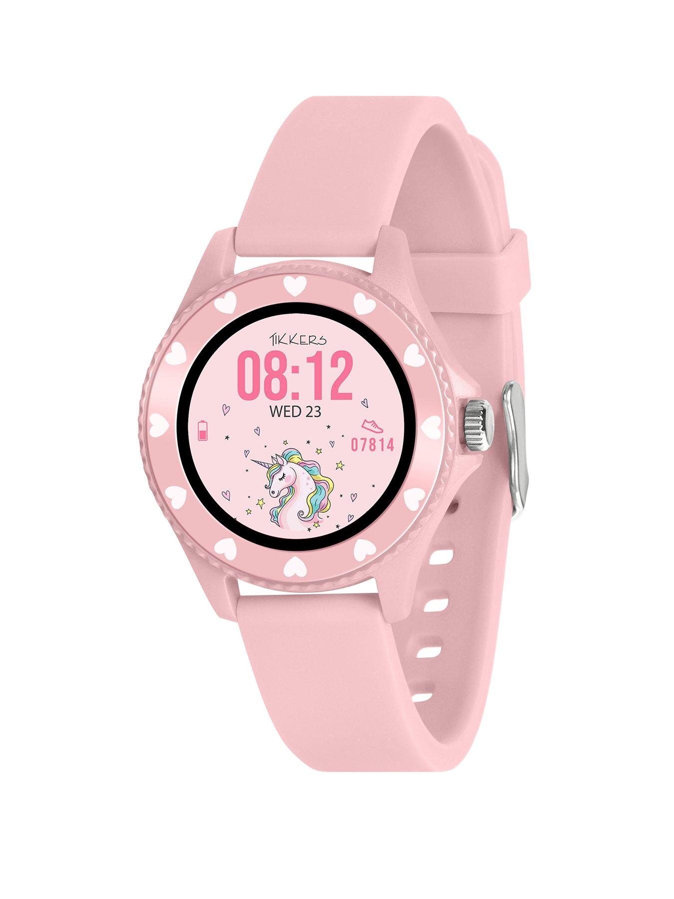 Product photograph of Tikkers Smart Series 34 Pink Silicone Strap Smart Watch from very.co.uk