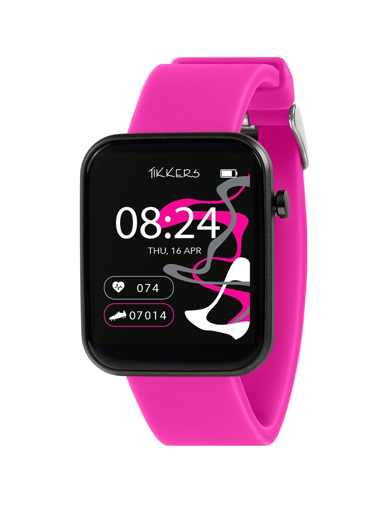 Product photograph of Tikkers Smart Series 13 Pink Silicone Strap Smart Watch from very.co.uk