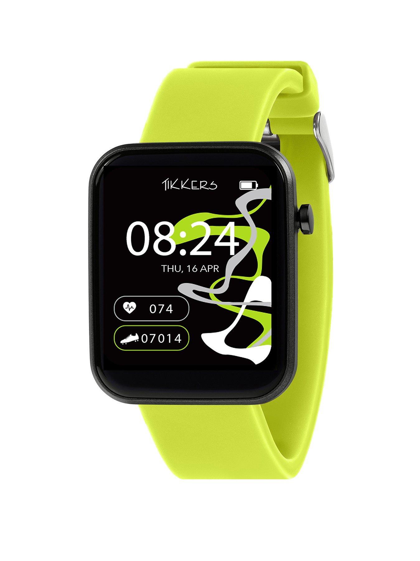 Product photograph of Tikkers Smart Series 13 Green Silicone Strap Smart Watch from very.co.uk