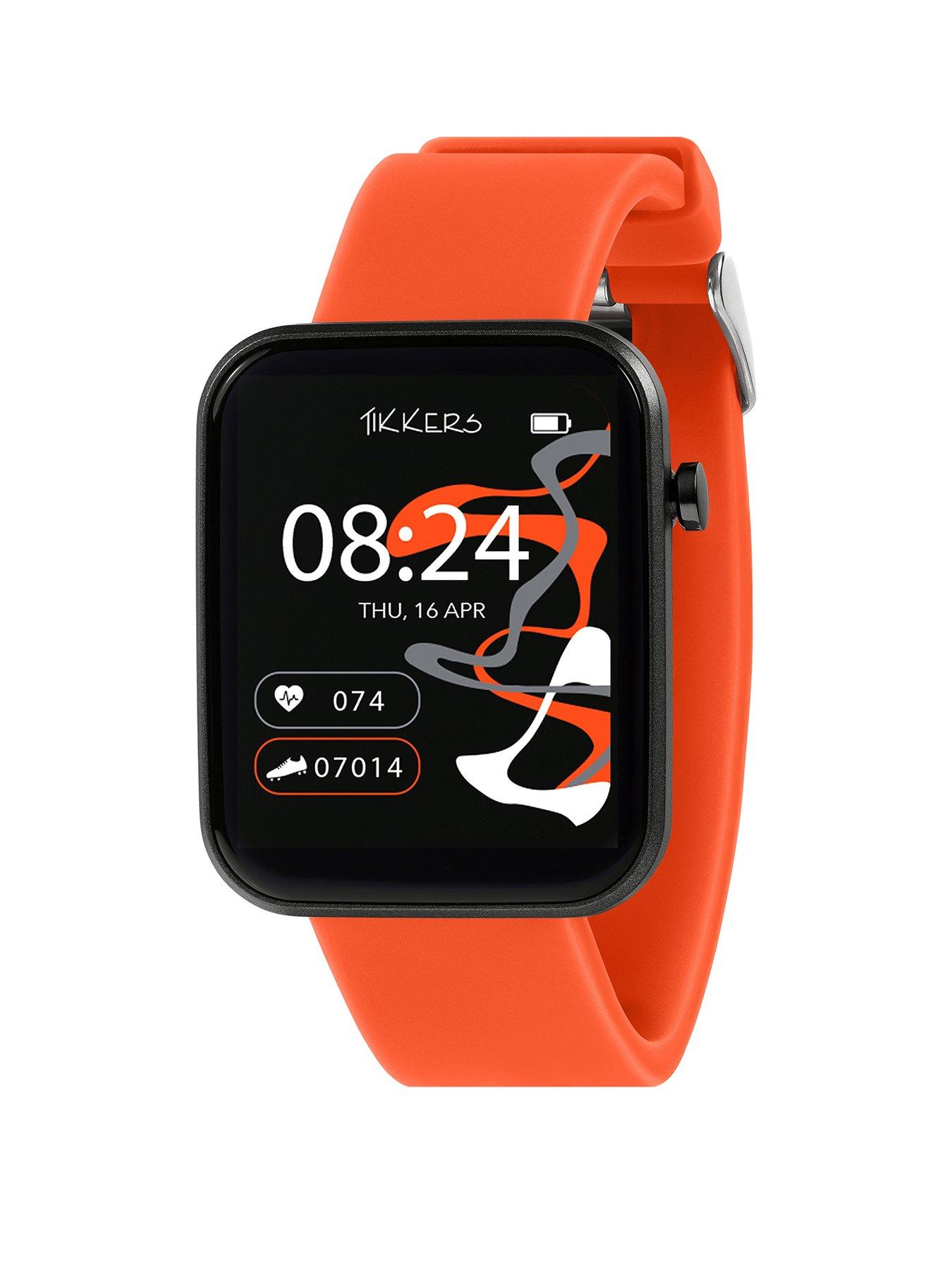 Product photograph of Tikkers Smart Series 13 Orange Silicone Strap Smart Watch from very.co.uk