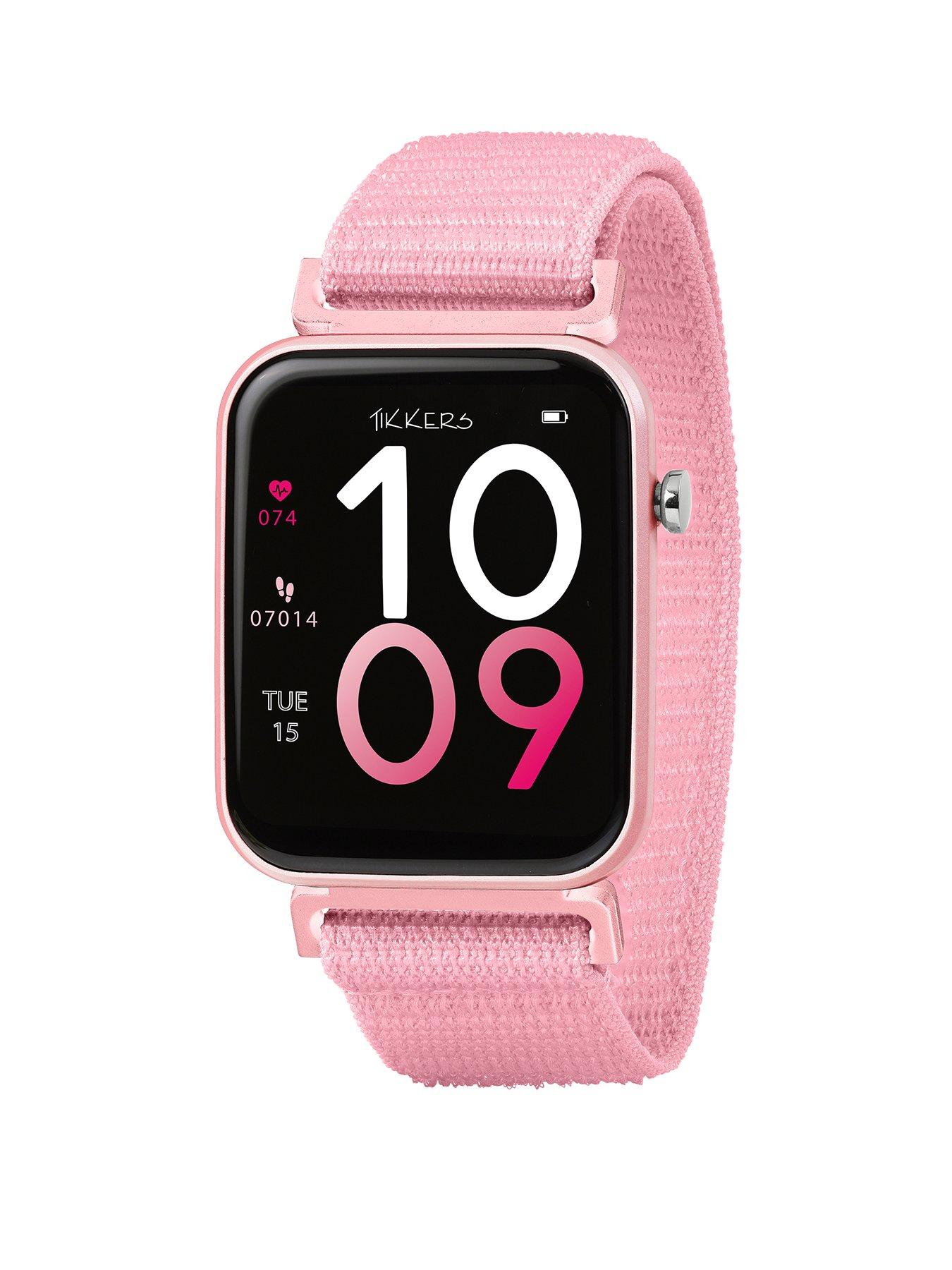 Product photograph of Tikkers Smart Series 13 Pink Riptape Strap Smart Watch from very.co.uk