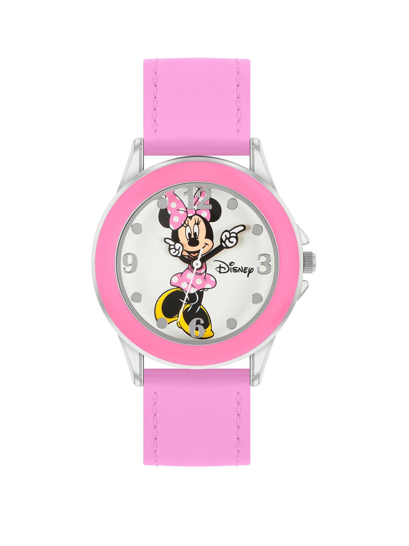 Product photograph of Disney Minnie Mouse Pink Canvas Time Teacher Watch from very.co.uk