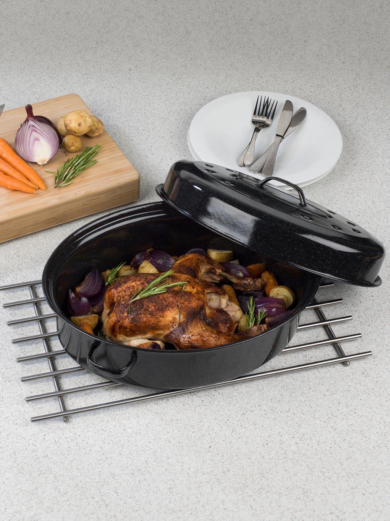 Product photograph of Russell Hobbs Self-basting 38 Cm Vitreous Enamel Roaster And Lid from very.co.uk