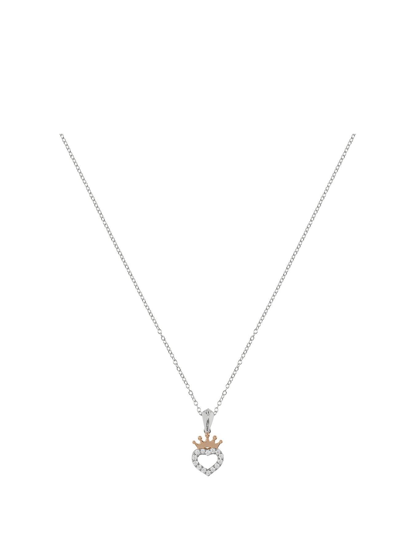 Product photograph of Disney Sterling Silver 18ct Gold Plated Heart Crown Pendant Necklace from very.co.uk