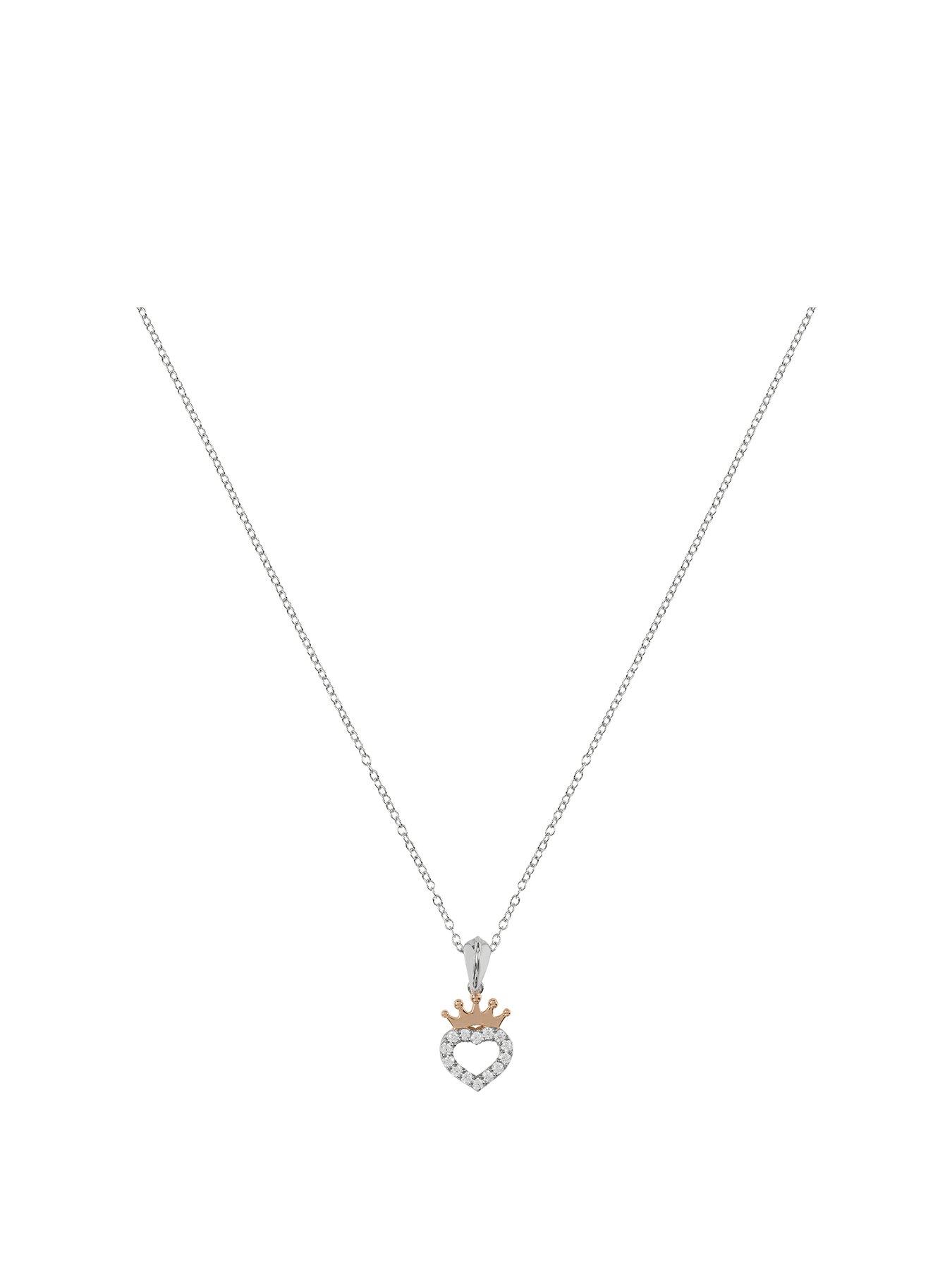 Product photograph of Disney Disney Sterling Silver 18ct Gold Plated Heart Crown Pendant Necklace from very.co.uk