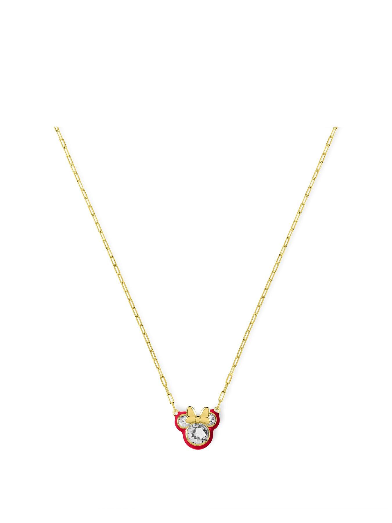 Product photograph of Disney 100 Minnie Mouse Yellow Gold Plated Cubic Zirconia Amp Pink Enamel Necklace from very.co.uk