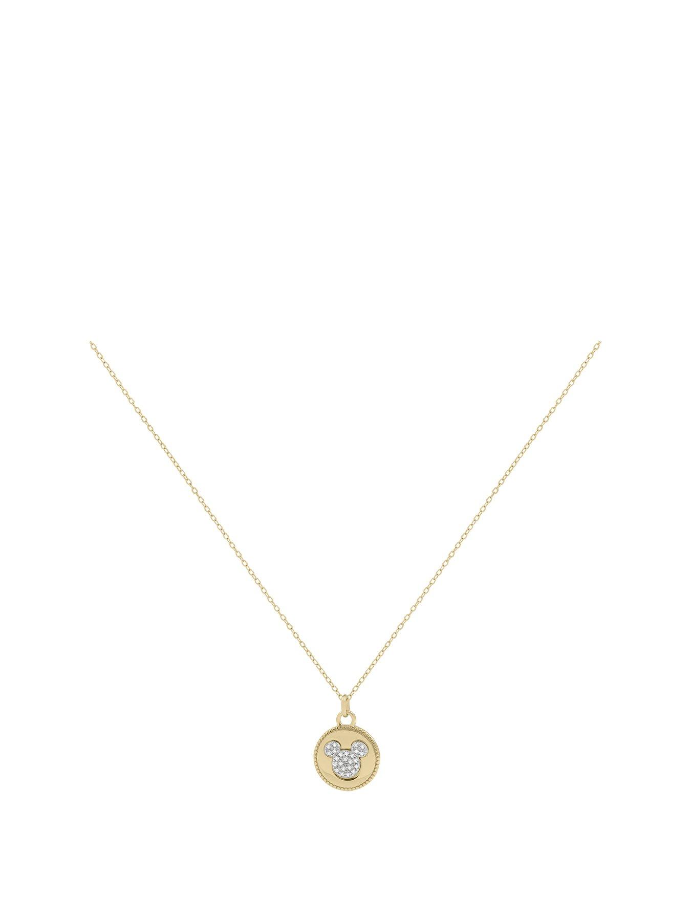 Product photograph of Disney 100 Mickey Mouse Silver 18ct Yellow Gold Plated Double-sided Pendant With Cubic Zirconia Stones from very.co.uk