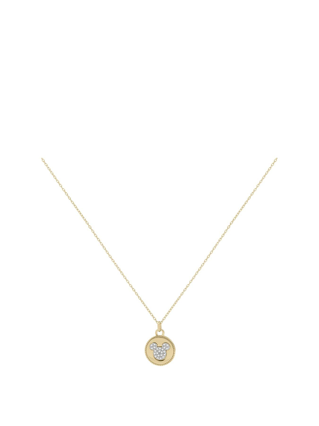 undefined 100 Mickey Mouse Silver 18ct Yellow Gold Plated Double-sided Pendant with Cubic Zirconia Stones