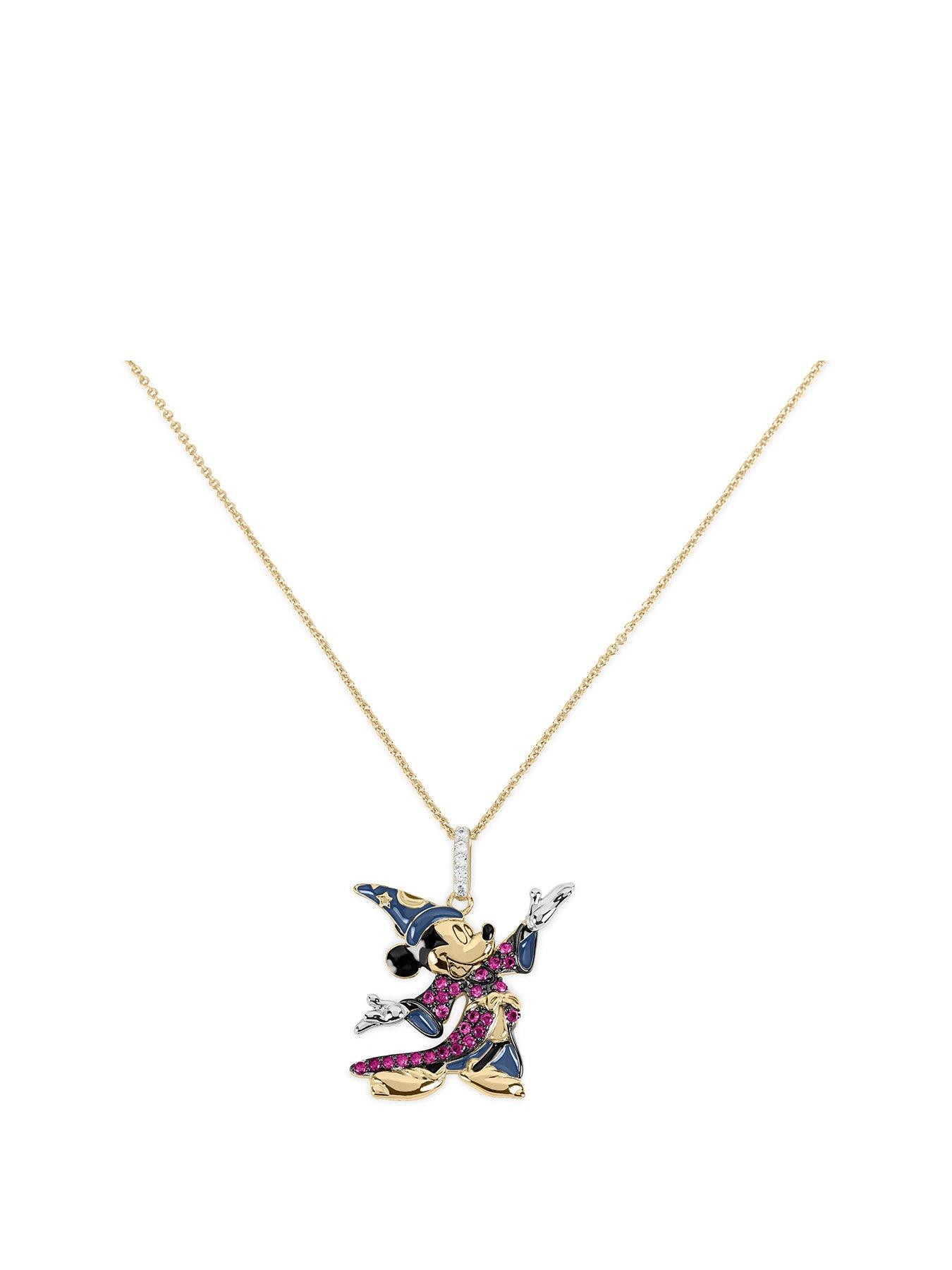 Product photograph of Disney 100 Mickey Mouse 18 Carat Yellow Gold Plated Pendant With Ruby Amp Cubic Zirconia Stones from very.co.uk