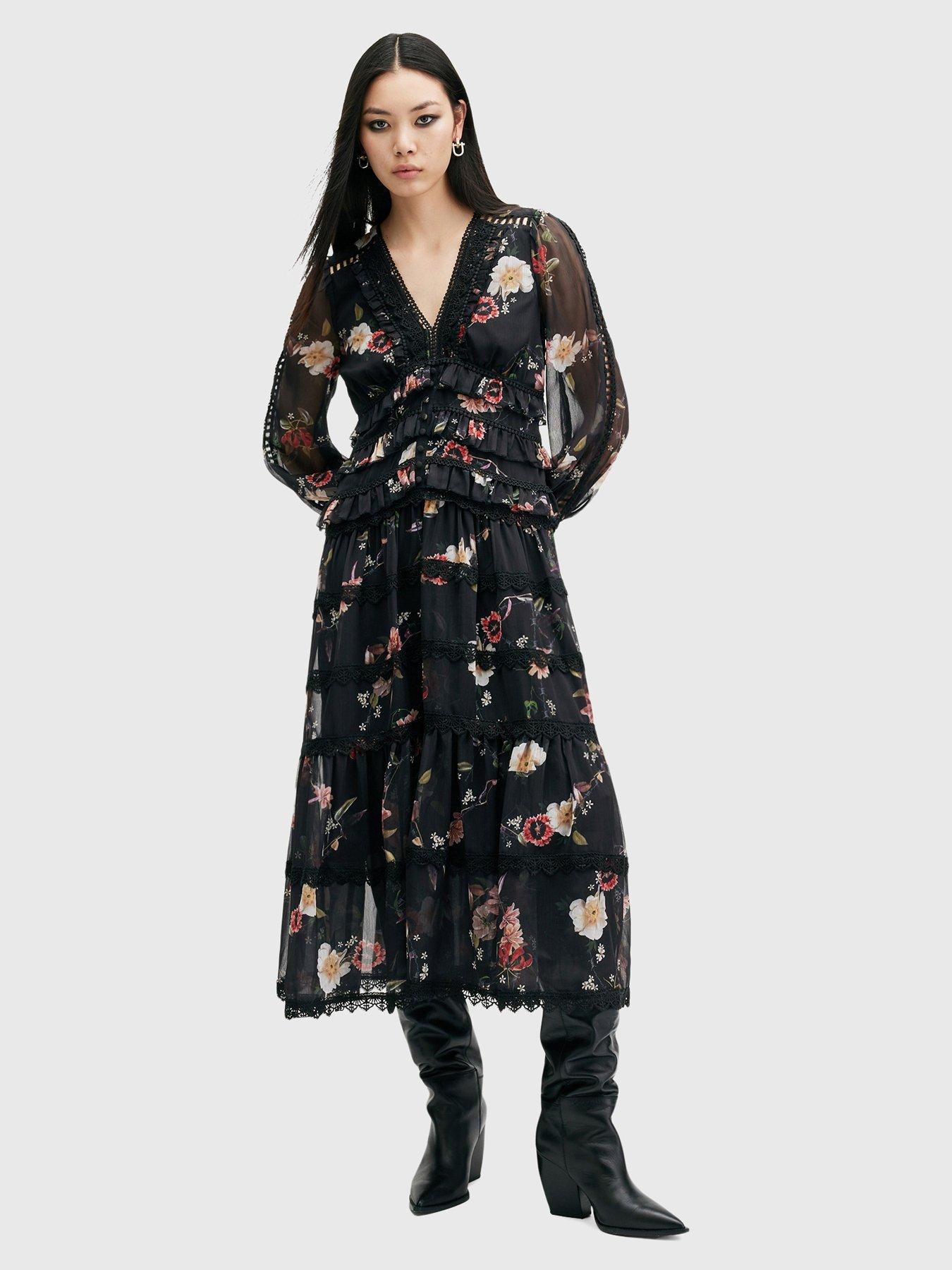 AllSaints Zora Midi Dress Black Very