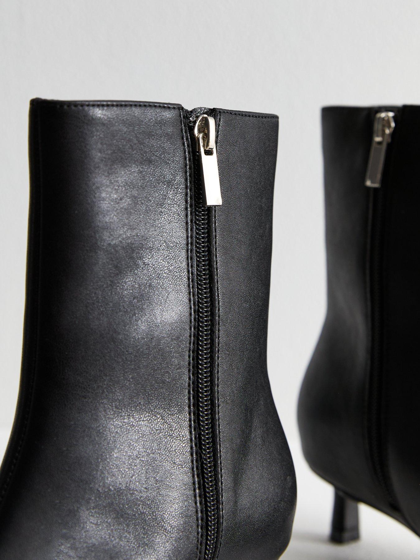 New Look Faux Leather Pointed Kitten Heel Ankle Boots Black Very