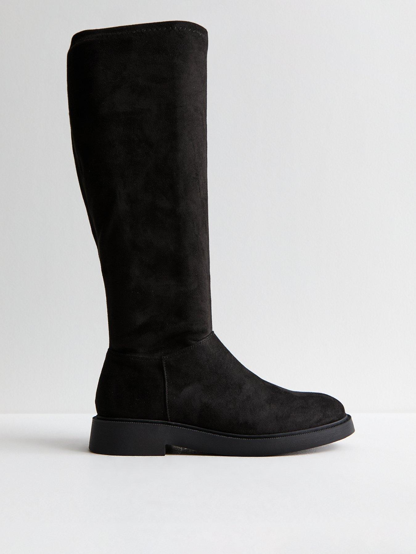 undefined Wide Fit Suedette Zipped Knee High Boots - Black