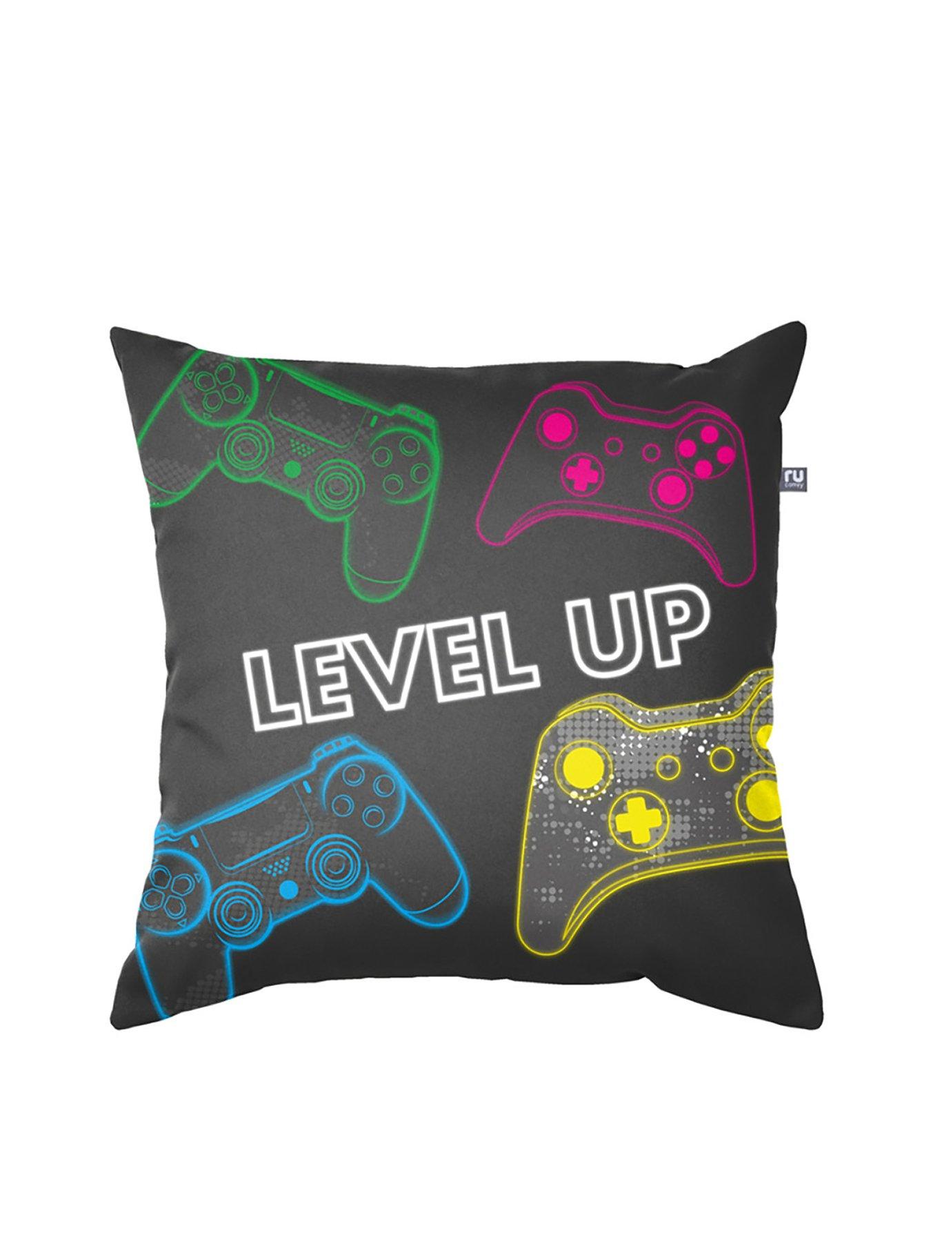 Product photograph of Rucomfy Printed Trend 45x45cm Level Up Cushion - Black from very.co.uk