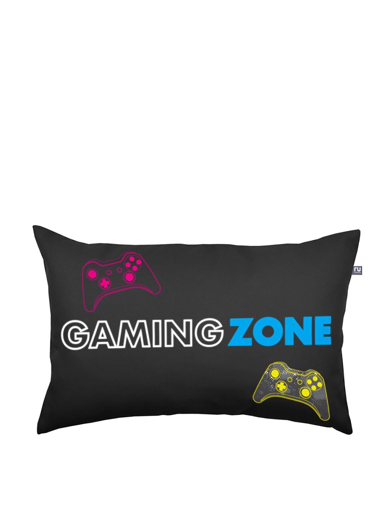 Product photograph of Rucomfy Printed Trend 40x60cm Gaming Zone Cushion - Black from very.co.uk