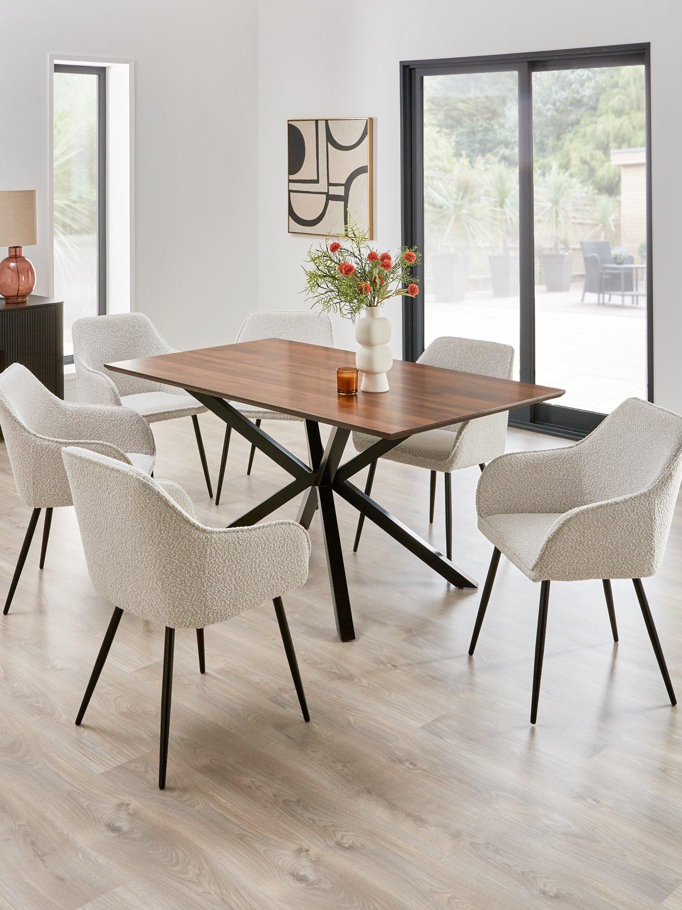 The Very Collection Chopstick 160 cm Wood Top Dining Table + 6 Alisha Boucle Chairs - Brown/Cream - FSC® Certified