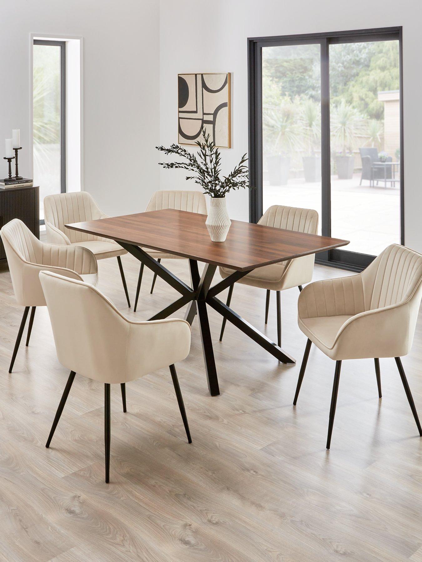 Product photograph of Very Home Chopstick 160cm Wood Top Table 6 Alisha Natural Chairs from very.co.uk