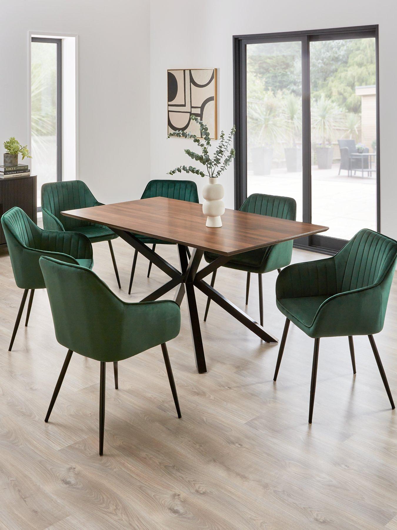 Product photograph of Very Home Chopstick 160 Cm Wood Top Dining Table 6 Alisha Chairs - Brown Green from very.co.uk