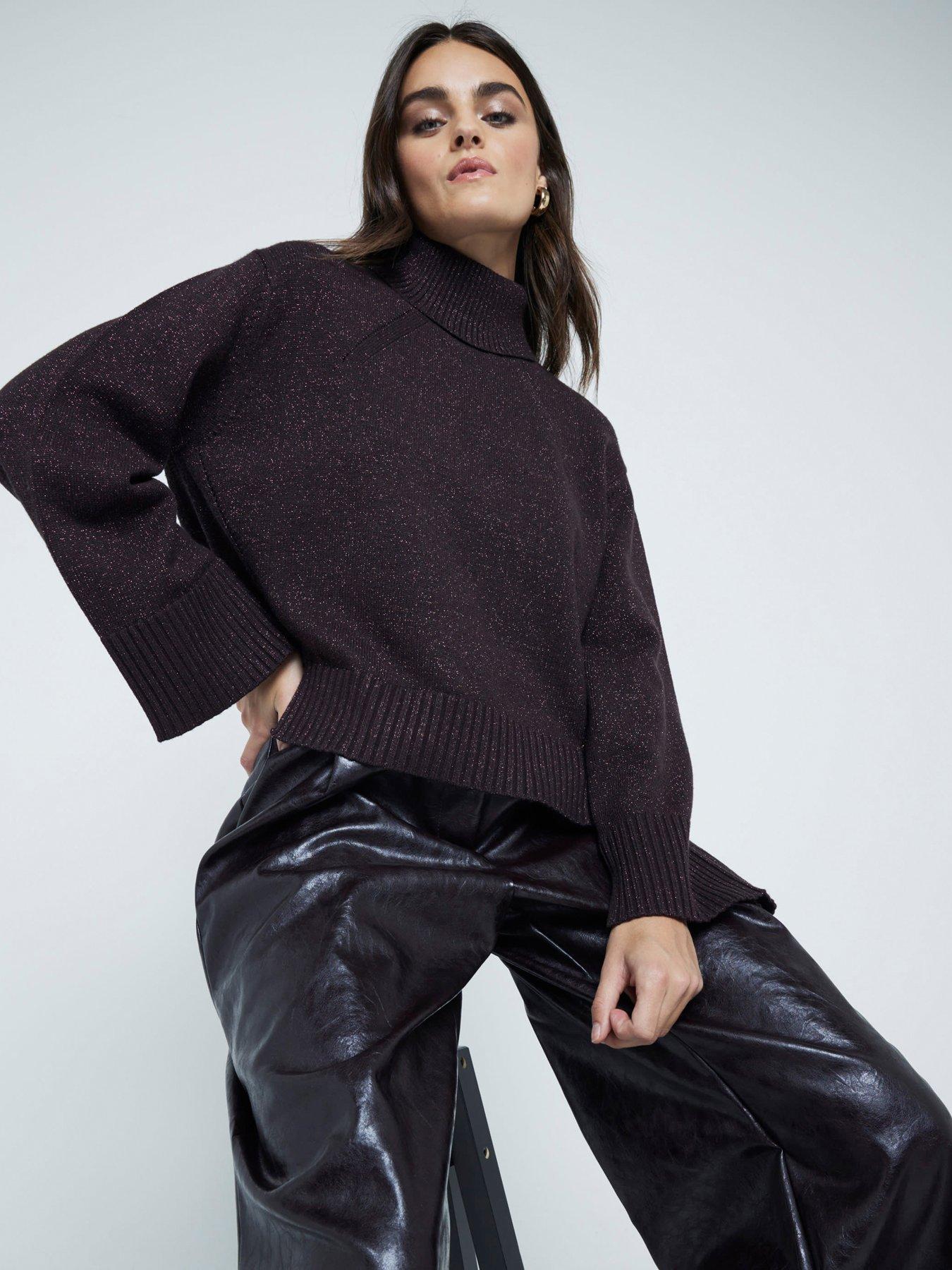undefined High Neck Lurex Jumper - Brown