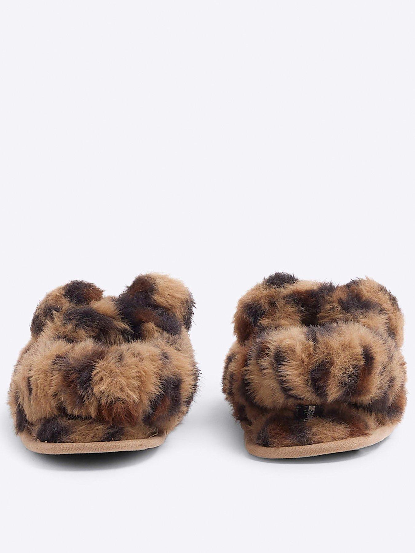 Image 3 of 5 of River Island Mini Faux Fur Leopard Slipper - Brown