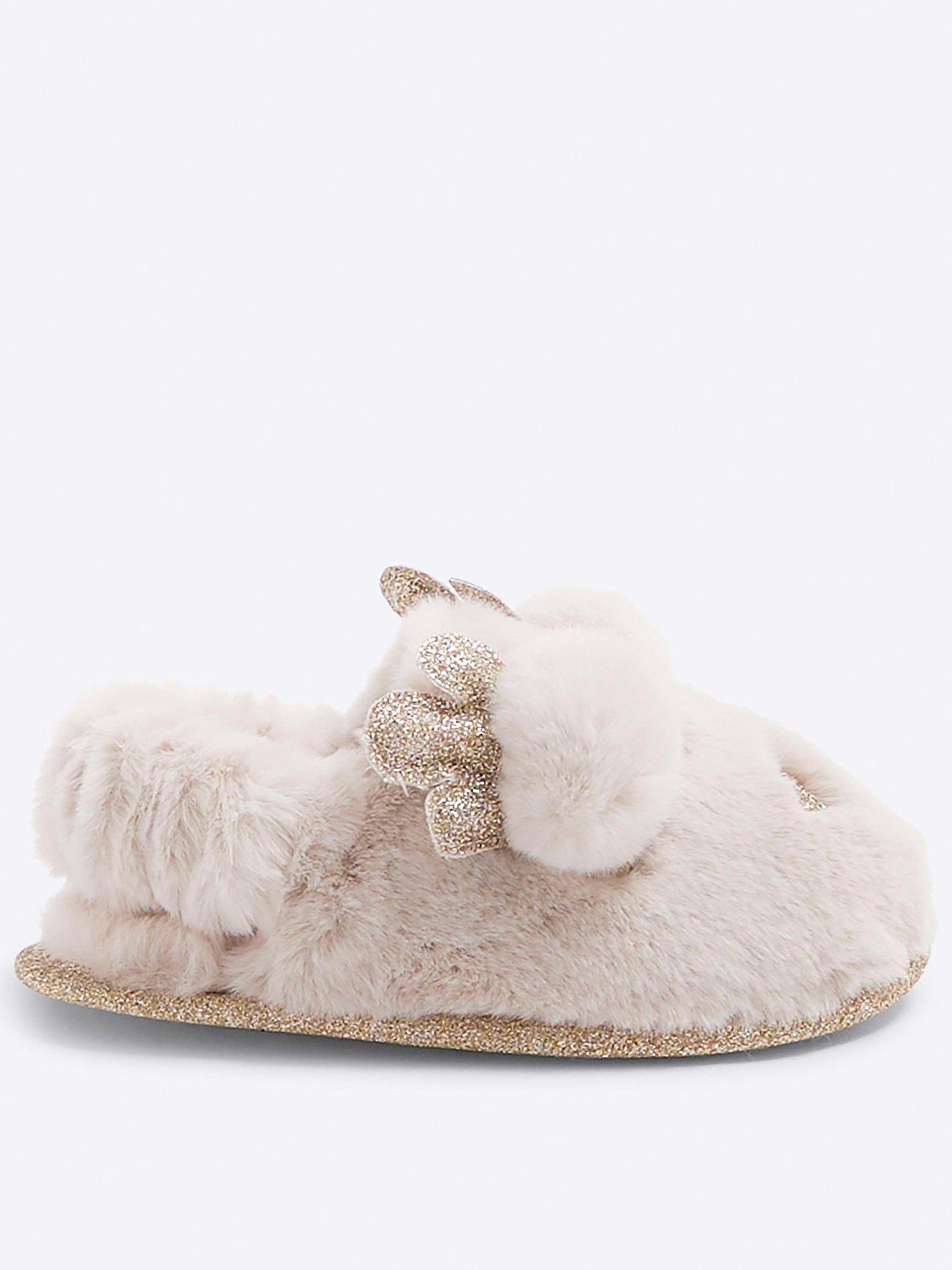 undefined Faux Fur Reindeer Slipper - Cream