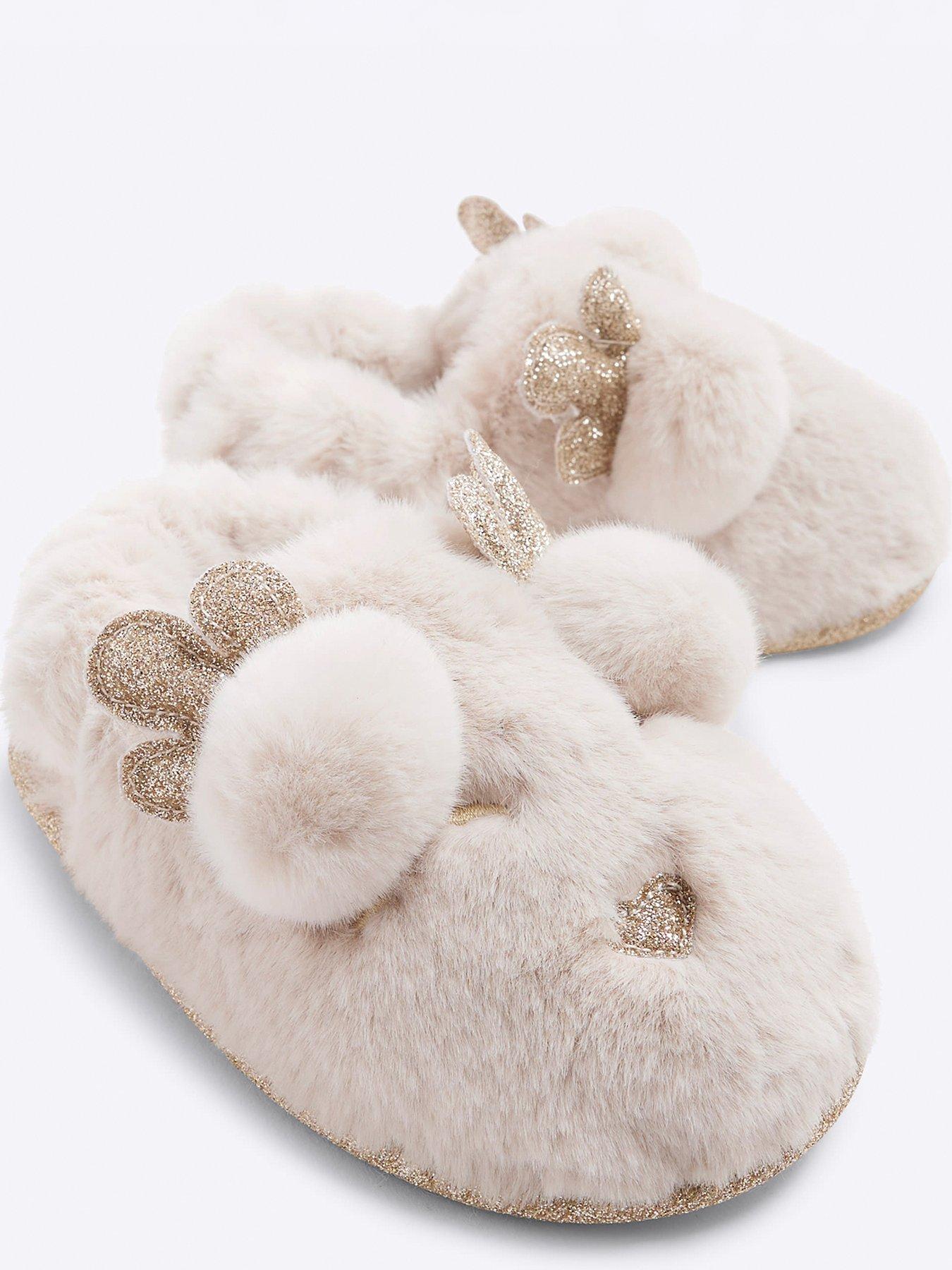 River Island Mini Faux Fur Reindeer Slipper Cream Very