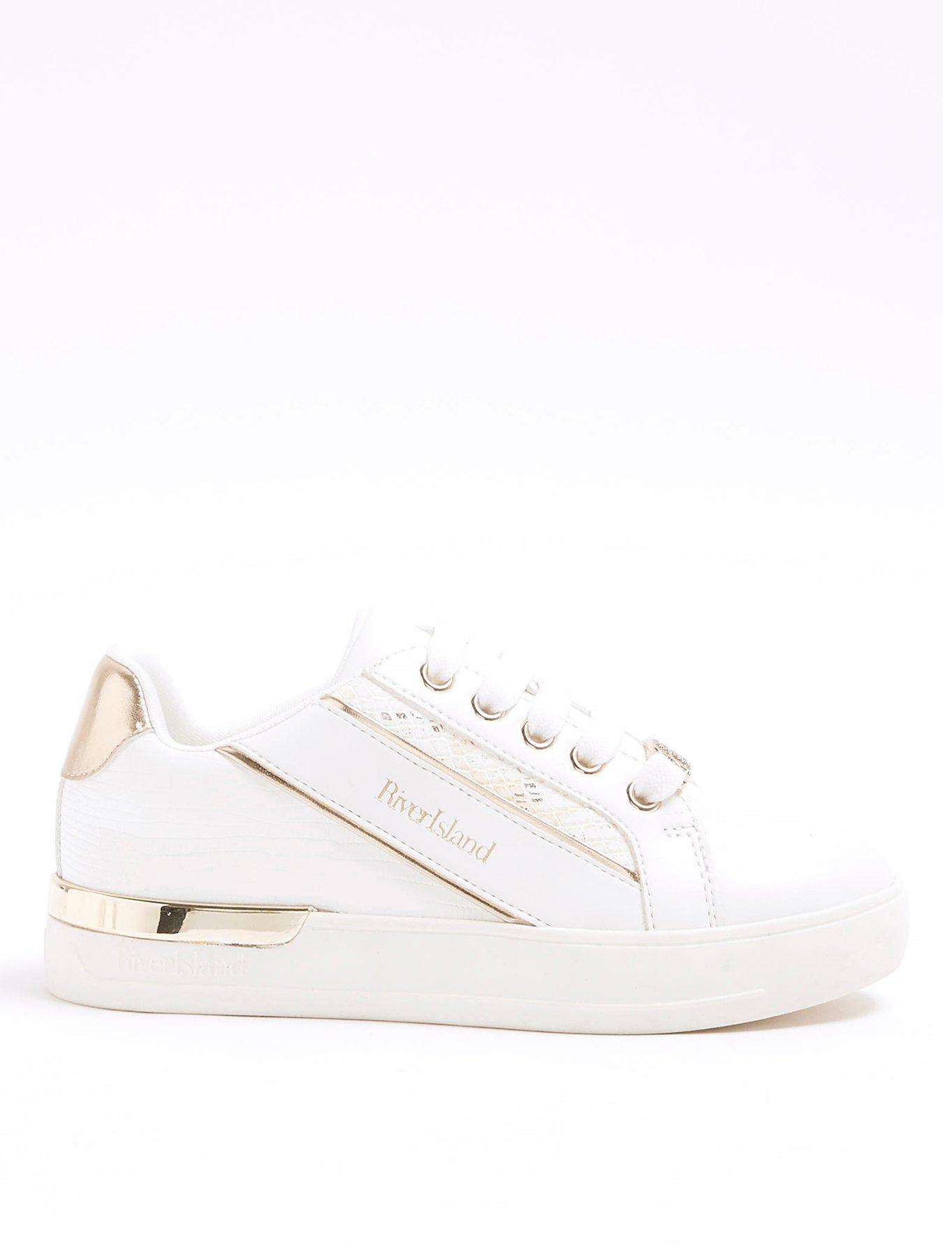 Older Girl Metallic Snake Embossed Trainers White