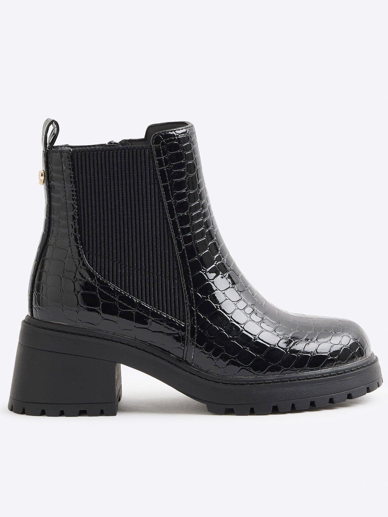Image 1 of 5 of River Island Girls Patent Black Heeled Boots