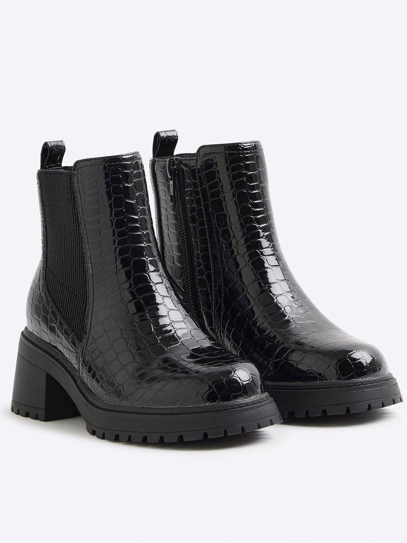 Image 2 of 5 of River Island Girls Patent Black Heeled Boots