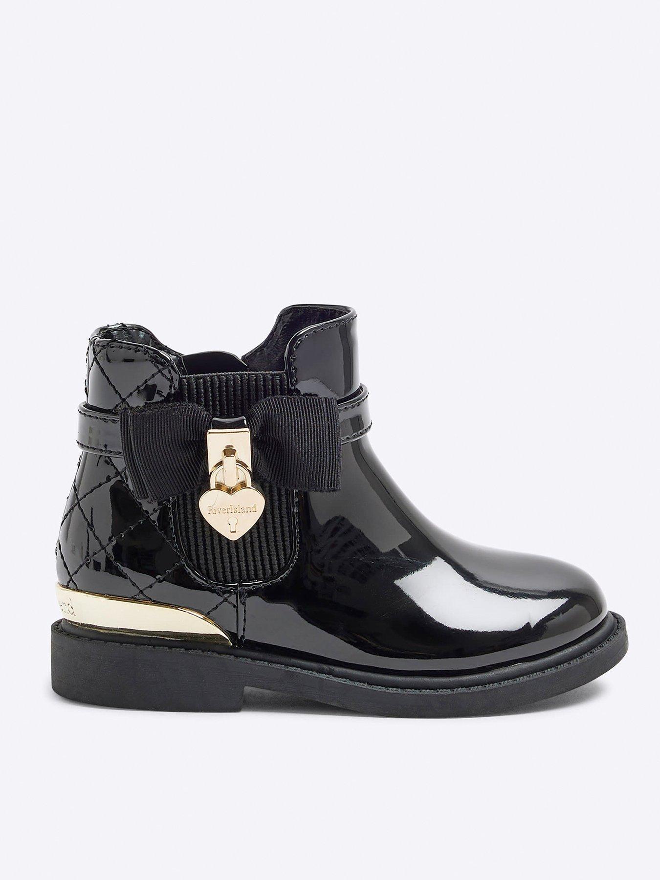 River Island Mini Mini Girls Patent Bow Riding Boots Black Very
