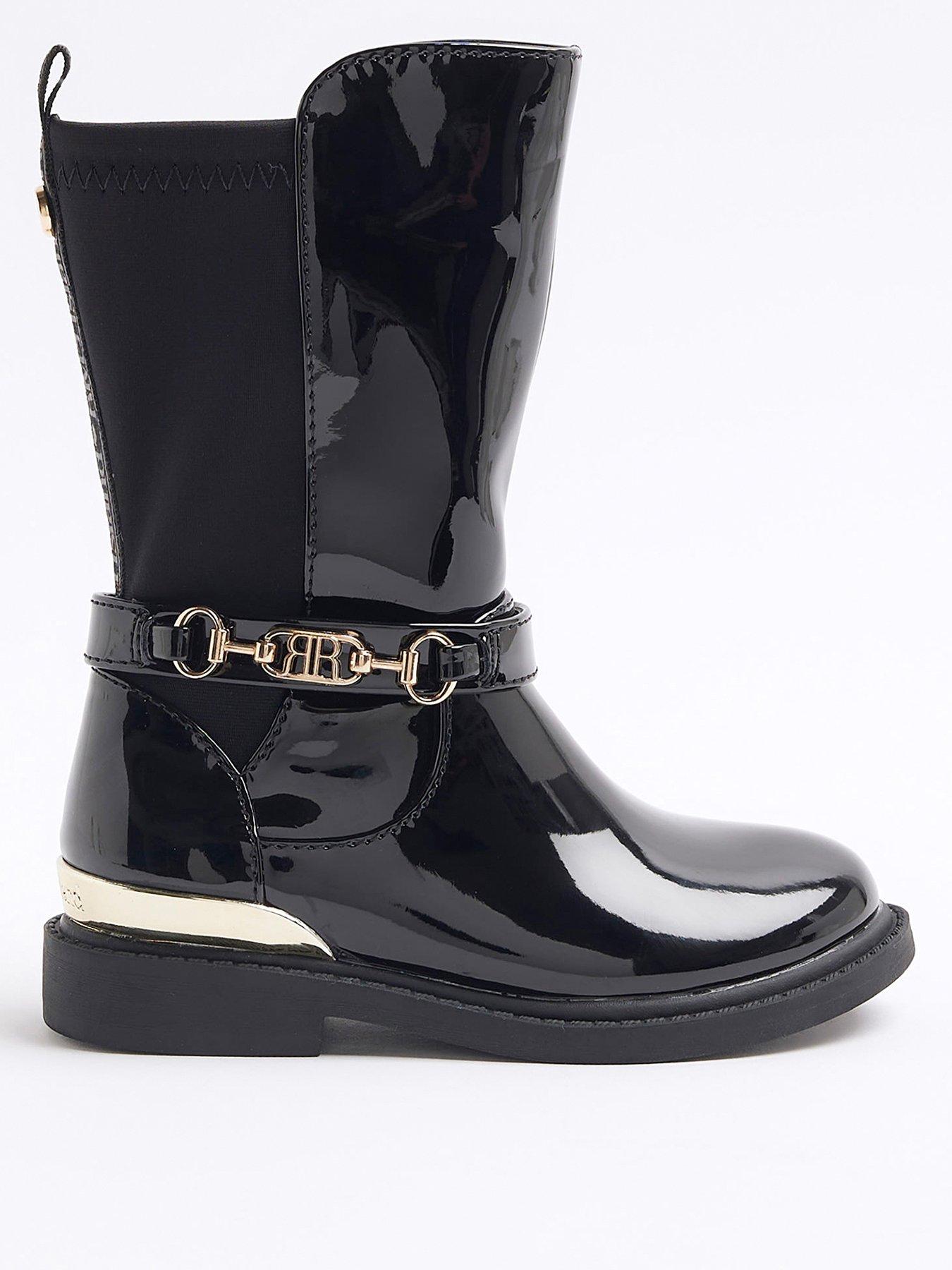 undefined Patent Knee High Boots - Black