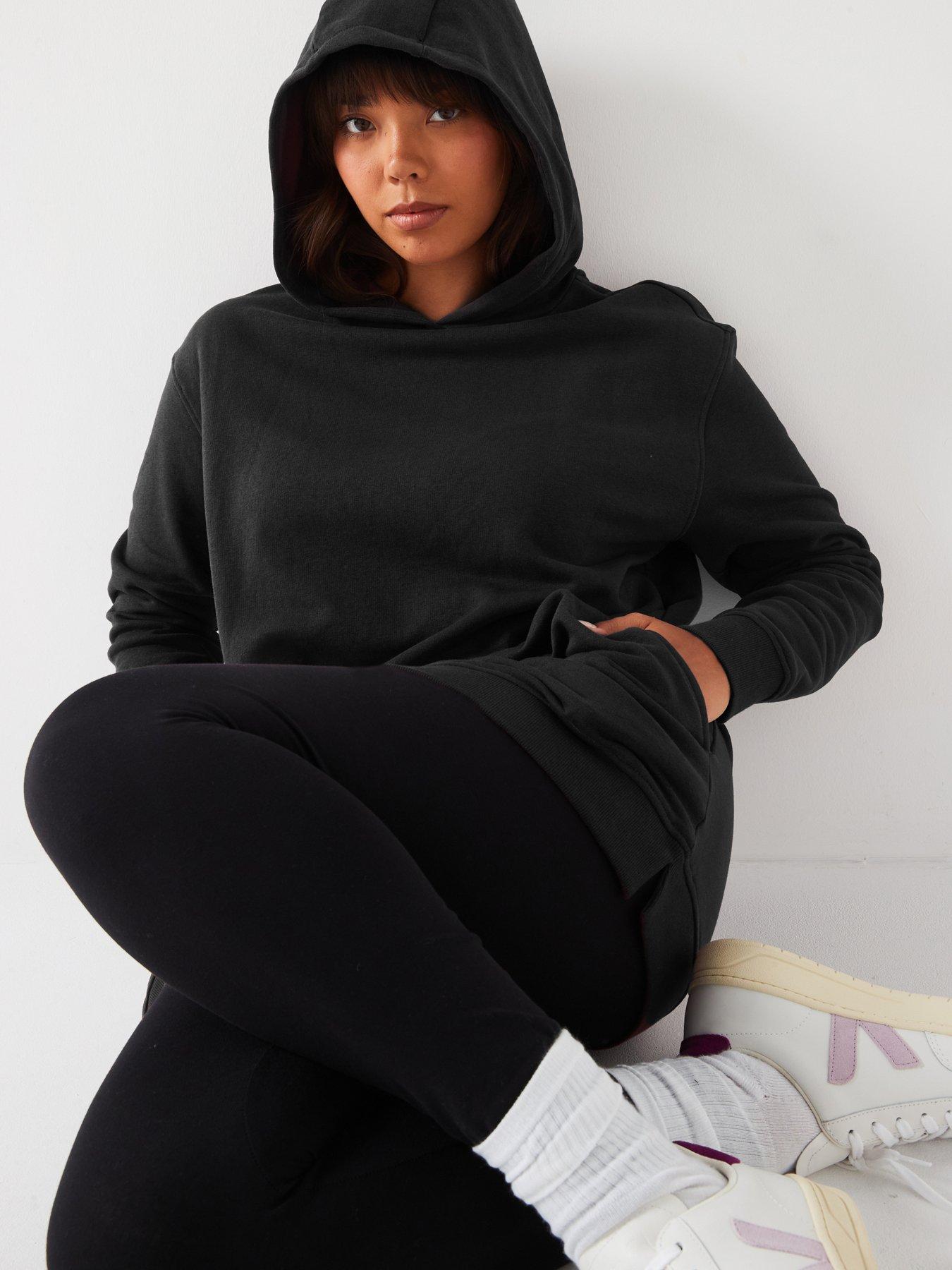Image 4 of 6 of V by Very Curve Side Split Longline Hoodie - Black