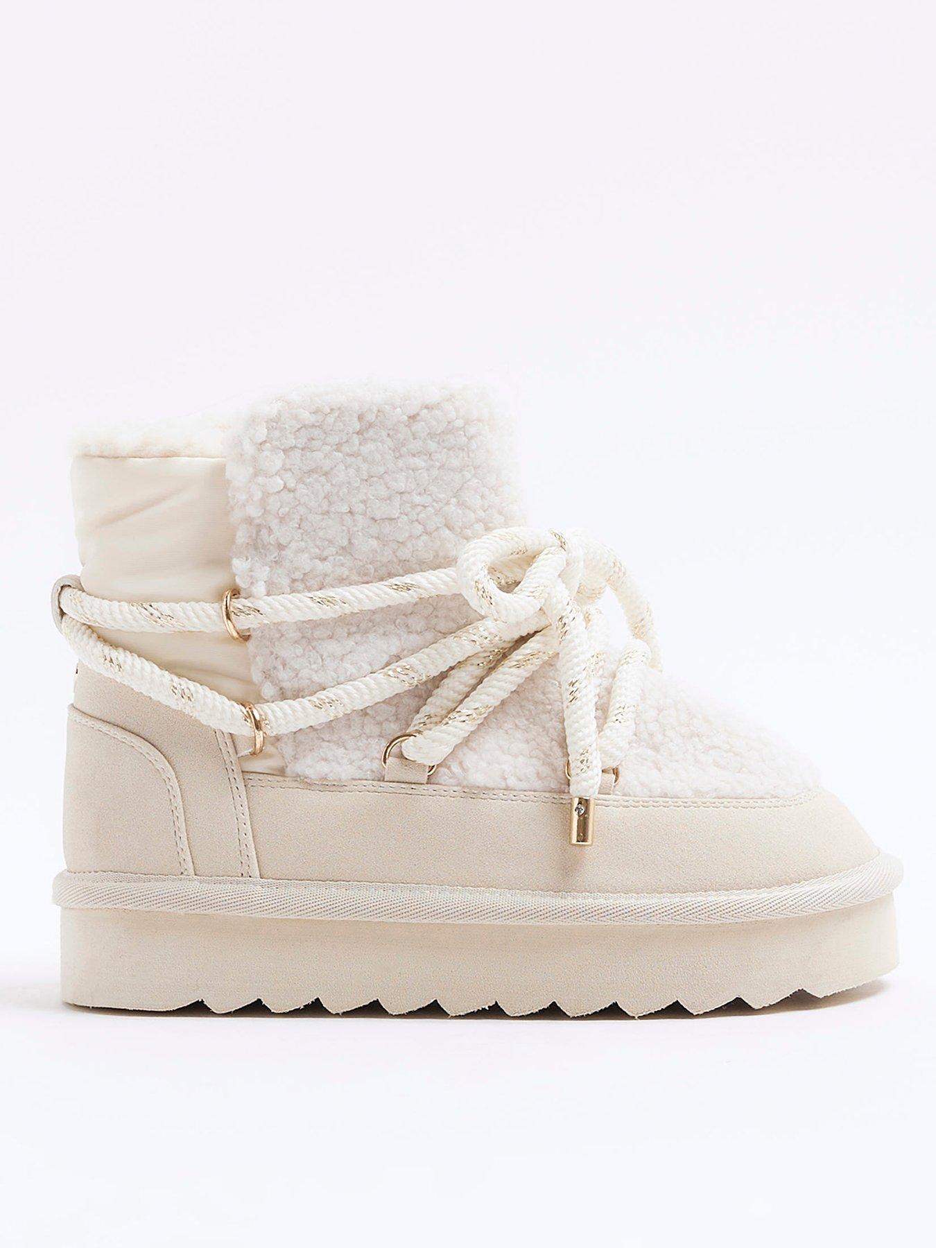 River Island Older Girl Shearling Hiker Moonboots Cream Very