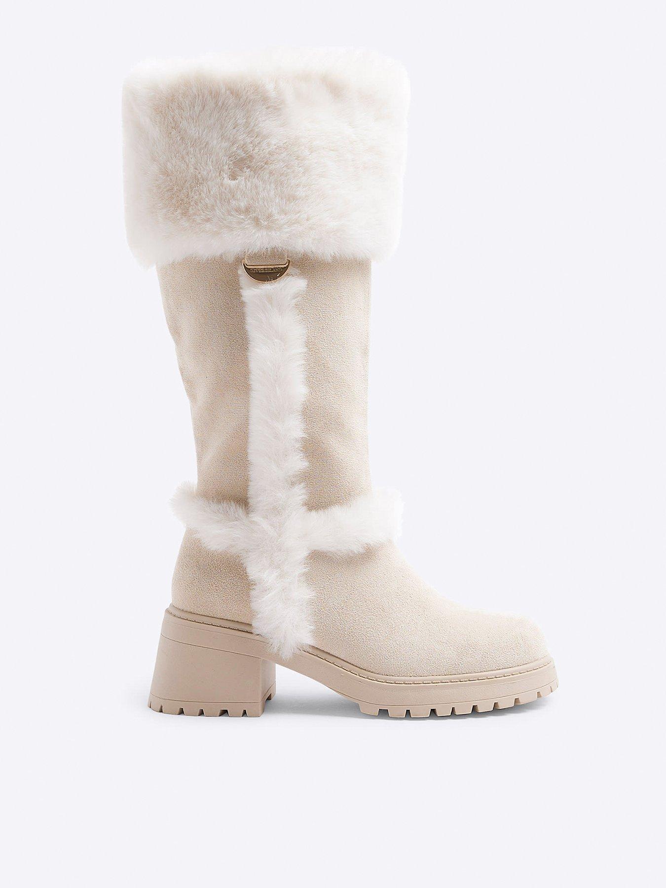 River Island Girls Fluffy Boots Girls Cream Shearling Hiker Boots
