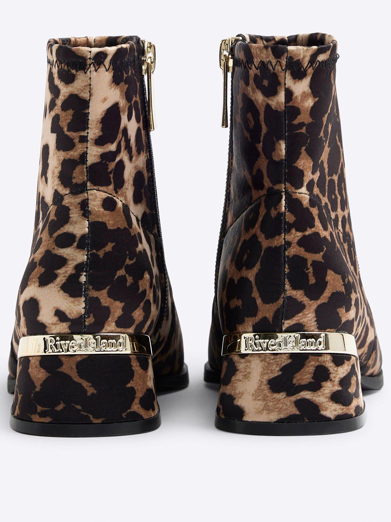 River Island Older Girl Leopard Heeled Boots Brown Very