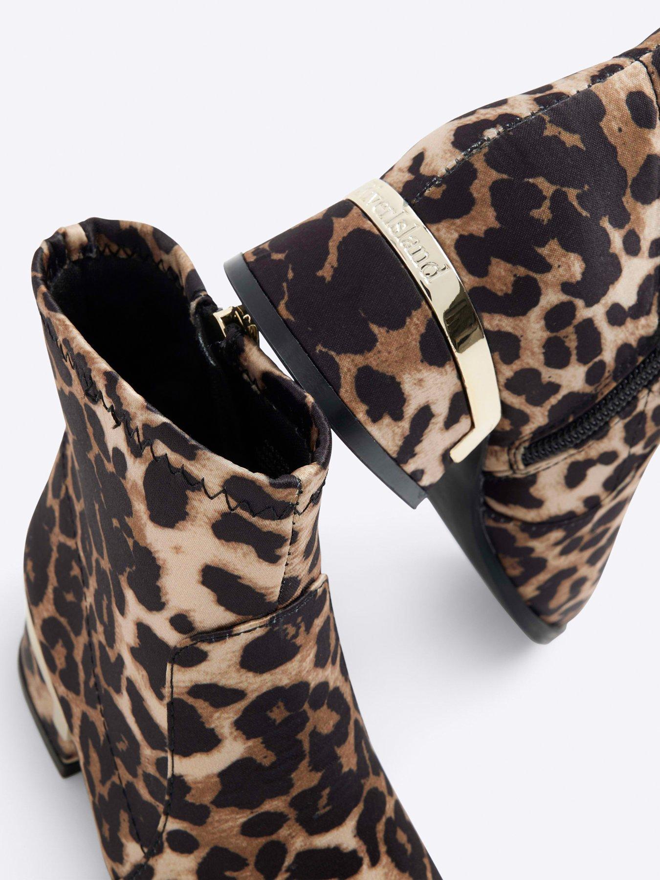 Older Girl Leopard Heeled Boots Brown