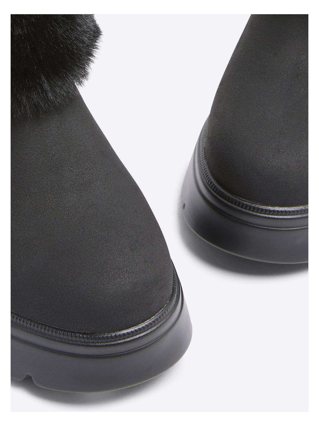 Image 4 of 5 of River Island Older Girl Pu Faux Fur Cuff Boot - Black